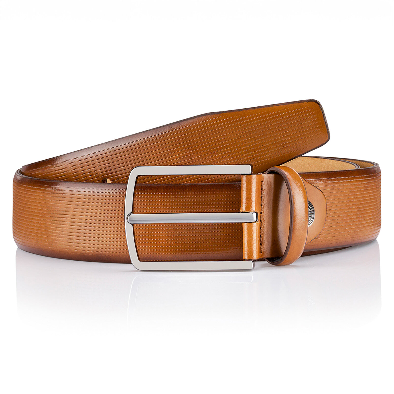 LINDENMANN leren heren riem, cognac