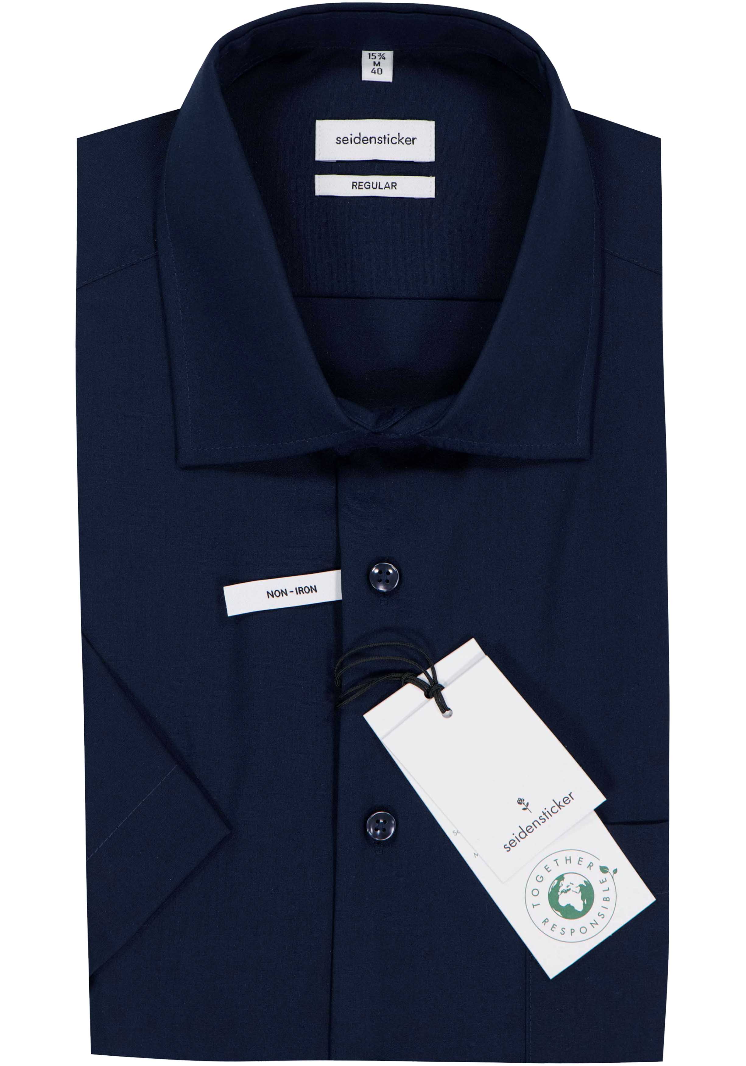 Seidensticker regular fit overhemd, korte mouw, donkerblauw