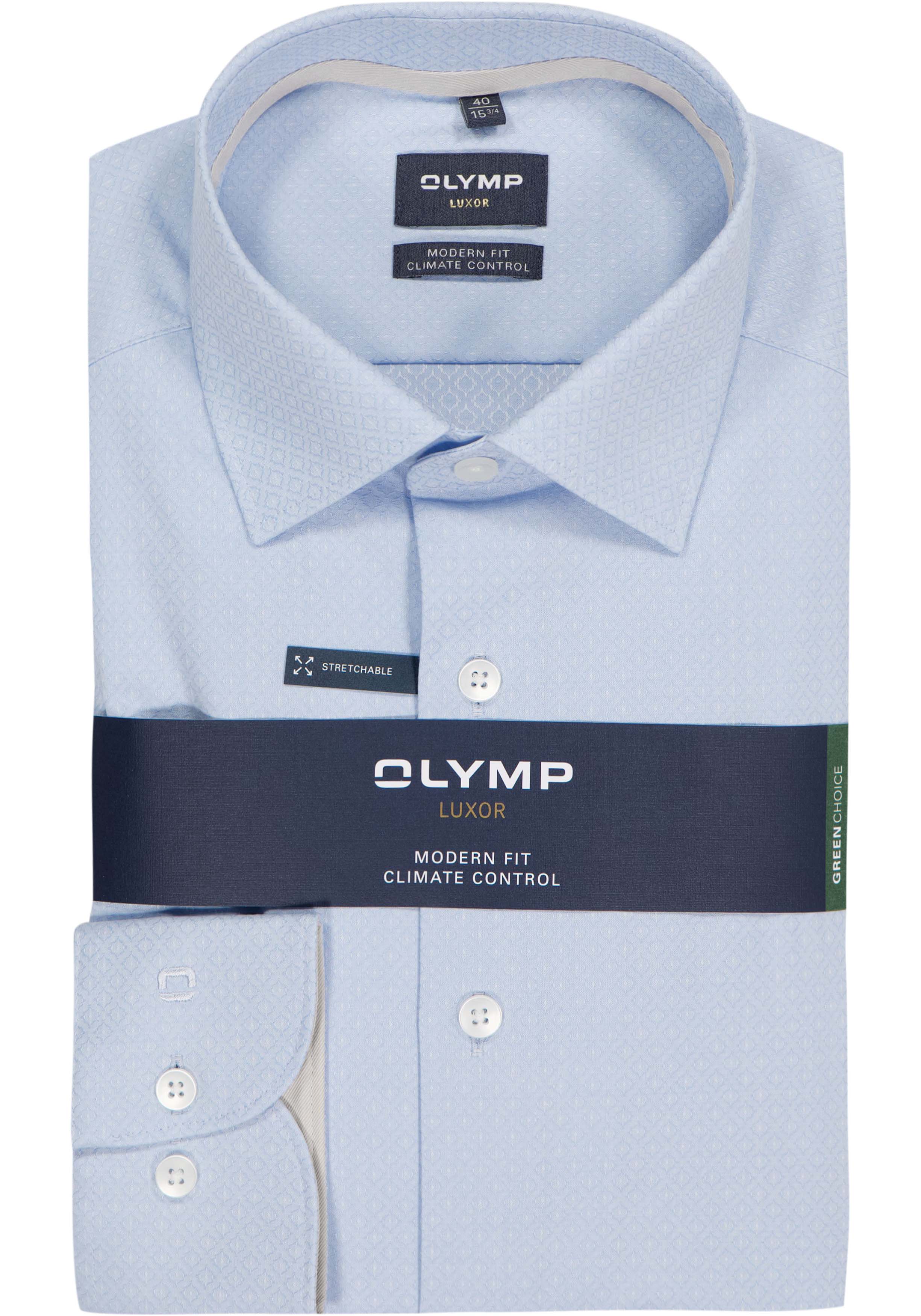 OLYMP 24/7 Luxor modern fit overhemd, structuur, lichtblauw