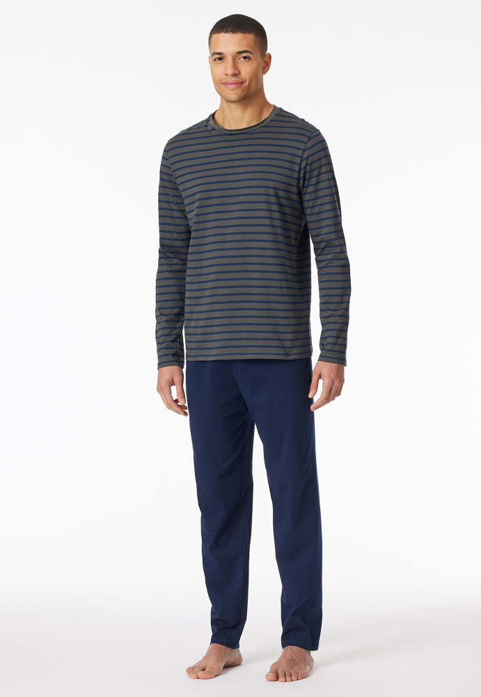 SCHIESSER Cotton Essentials Pyjama lang, heren pyjama set, antraciet gestreept
