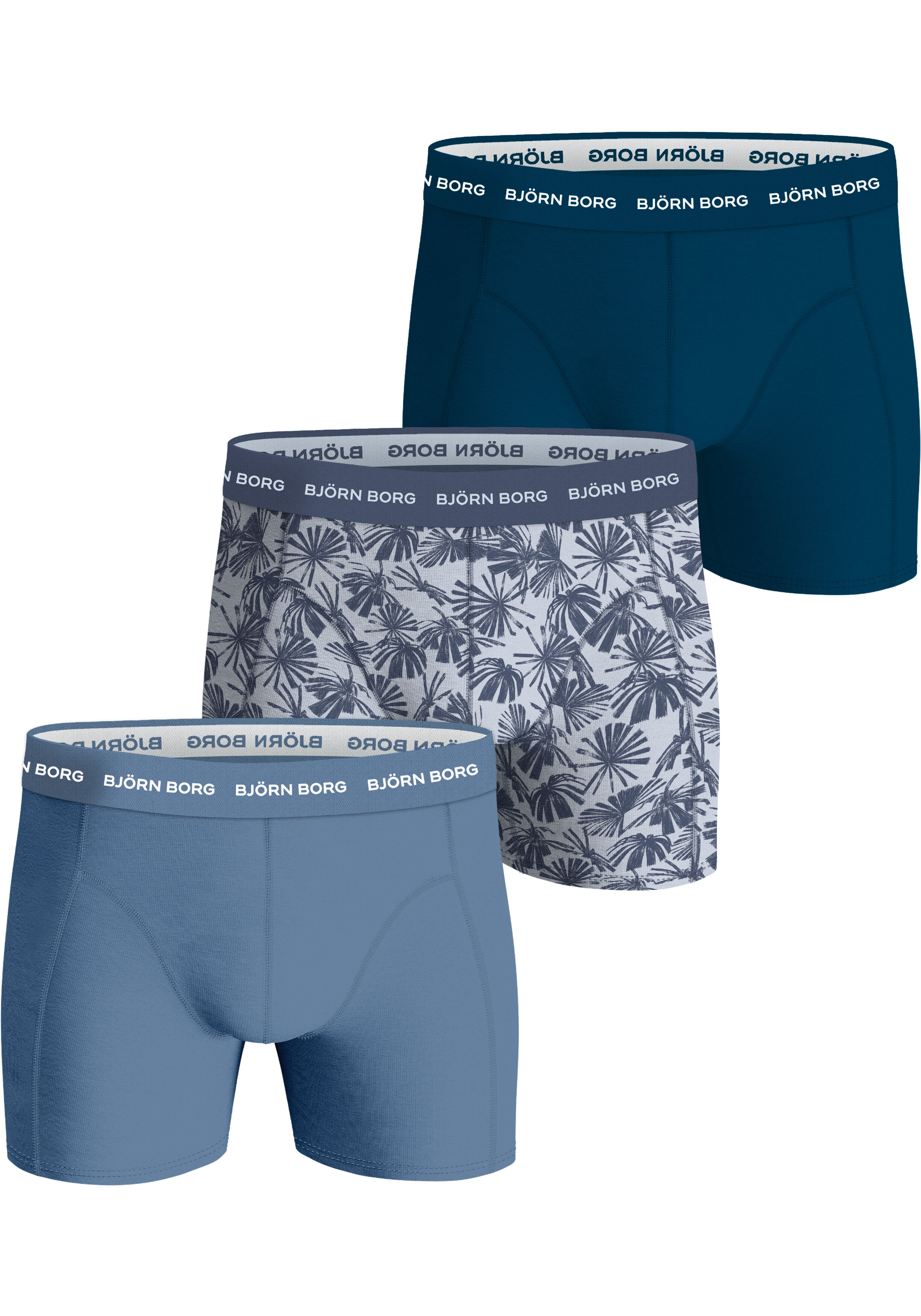 Bjorn Borg Cotton Stretch boxers, heren boxers normale lengte (3-pack), navy blauw, print, blauw
