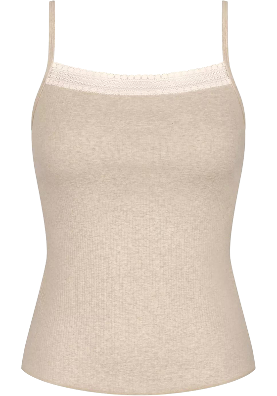 Sloggi Women GO Ribbed Spaghetti Top (1-pack), dames singlet, beige melange Sloggi Women GO Ribbed Spaghetti Top (1-pack), dames singlet, beige melange