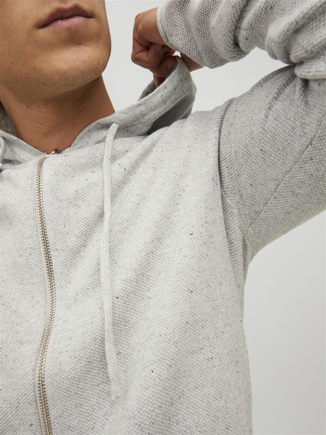JACK & JONES Hill knit cardigan slim fit, heren vest katoen met capuchon, lichtgrijs melange