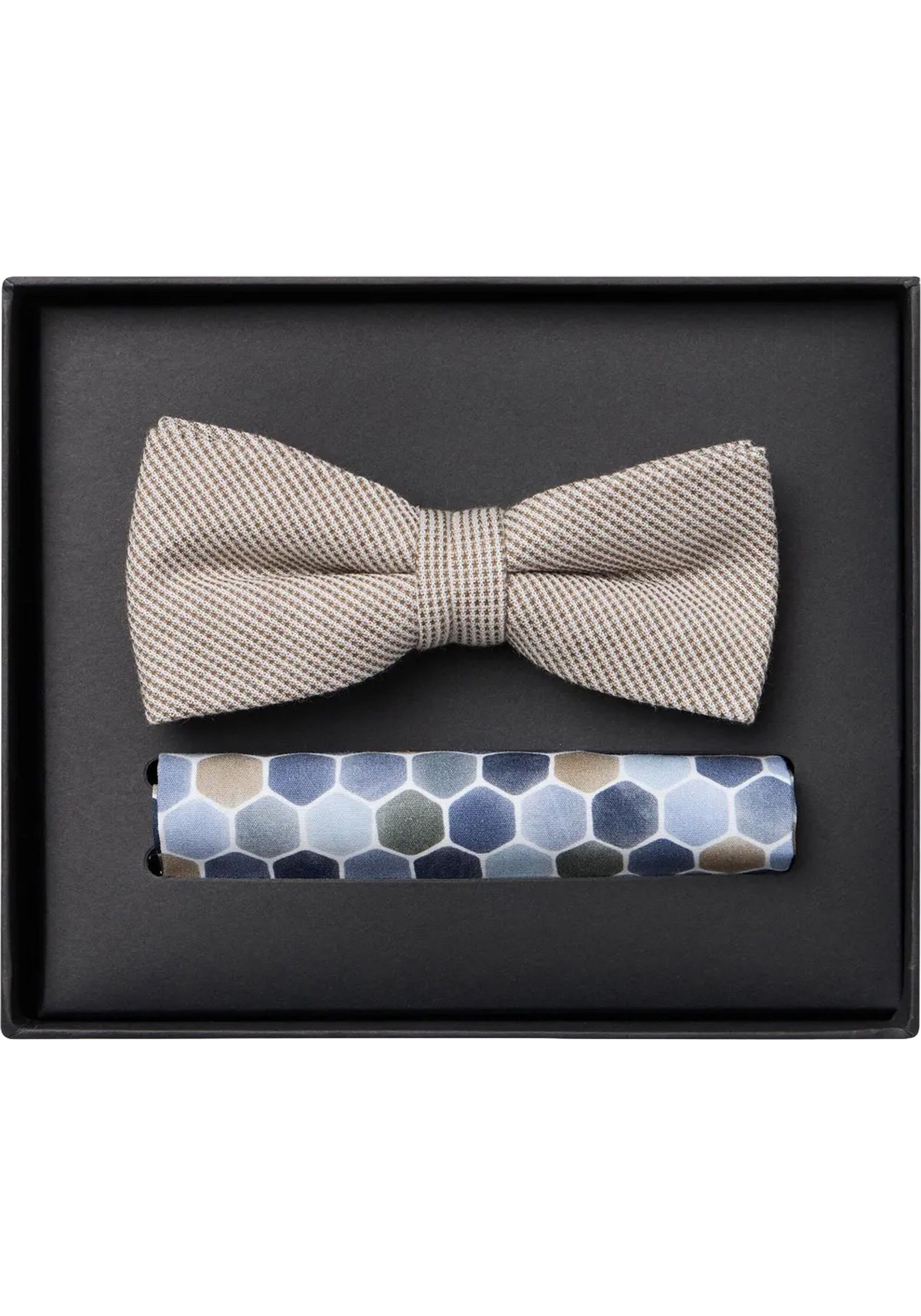 VENTI set met vlinderdas en pochet, blauw, lichtblauw, beige, wit dessin