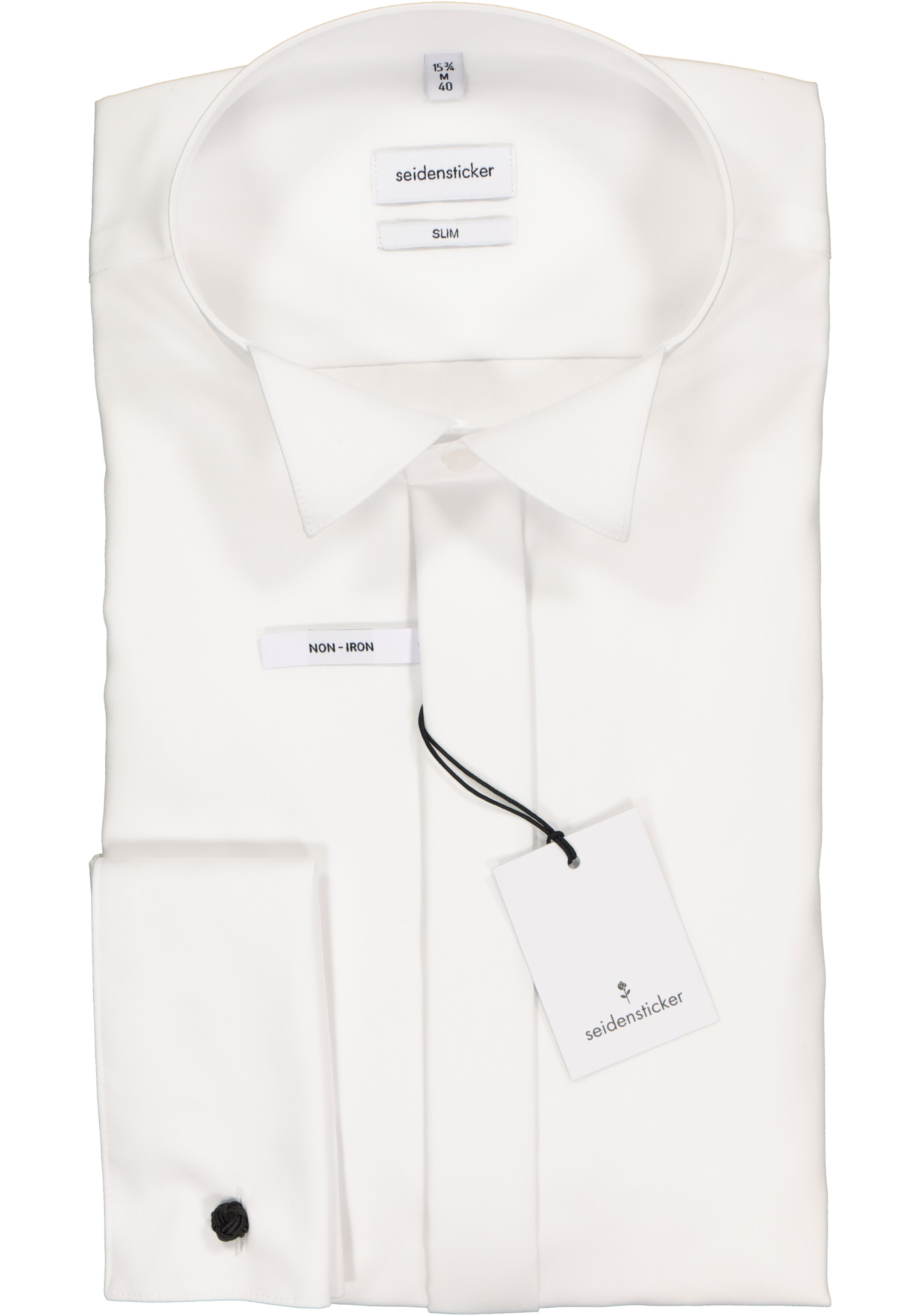 Seidensticker slim fit overhemd, dubbele manchet wing kraag, wit
