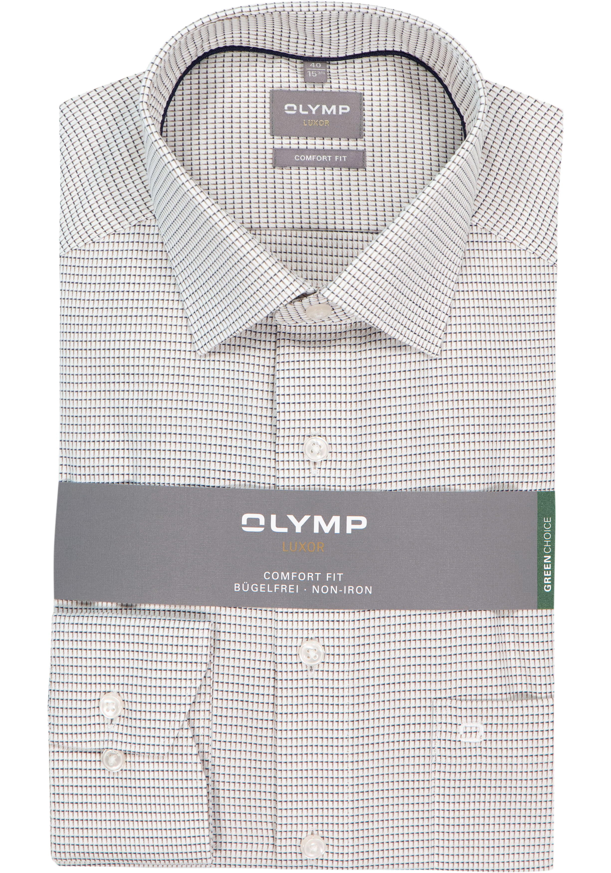 OLYMP Luxor comfort fit overhemd, structuur, noga bruin