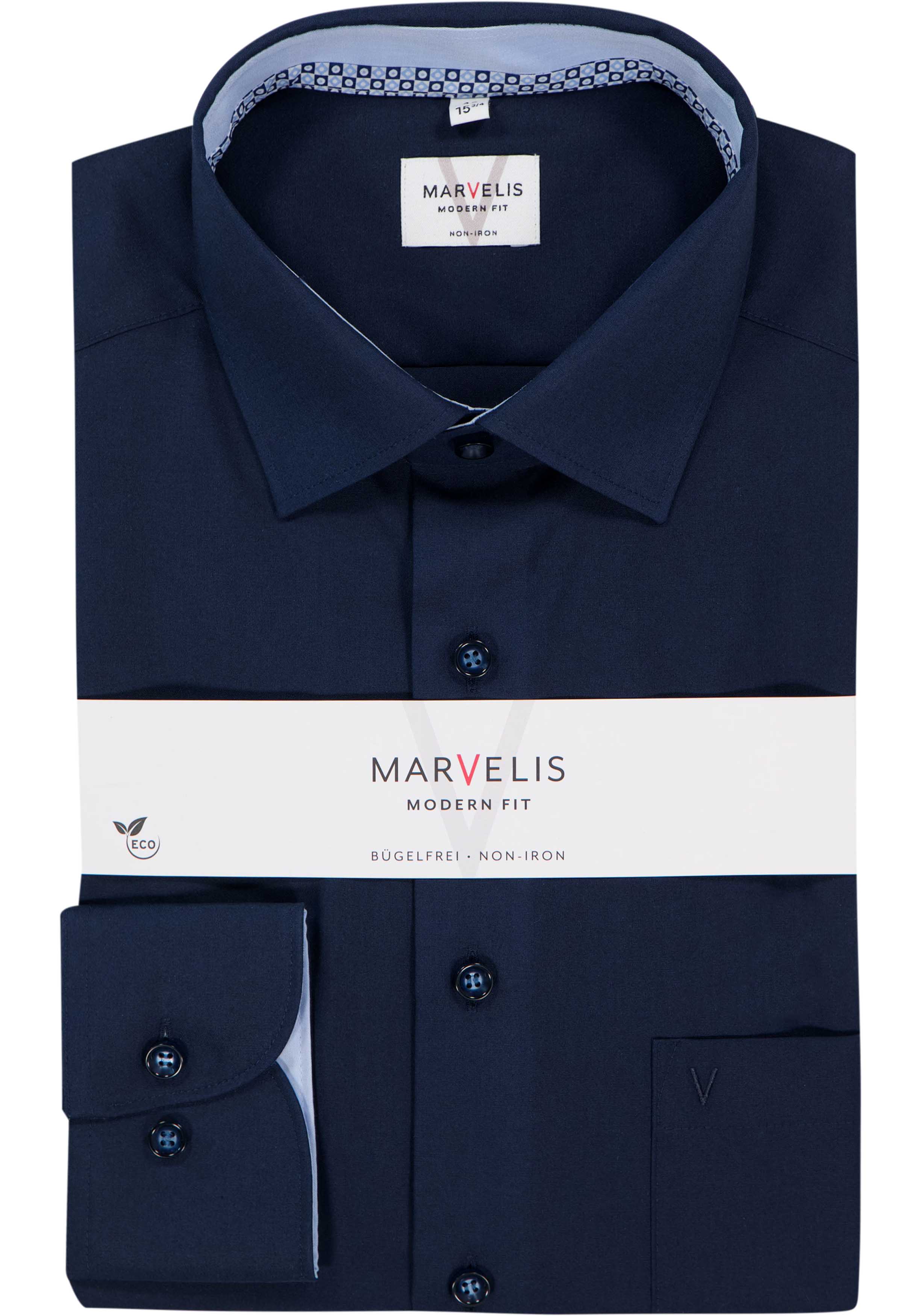 MARVELIS modern fit overhemd, popeline, donkerblauw