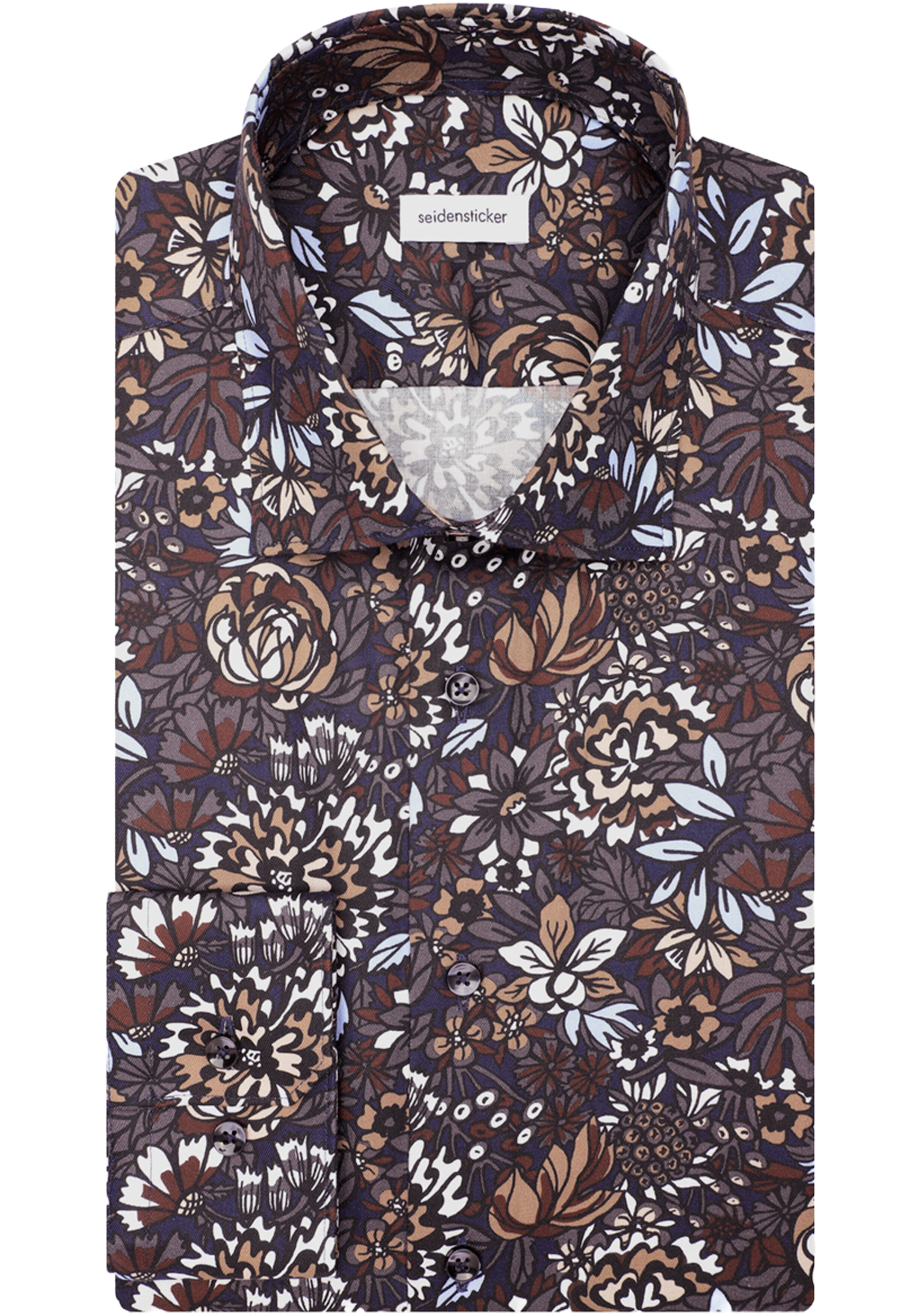 Seidensticker slim fit overhemd, popeline, bruin dessin