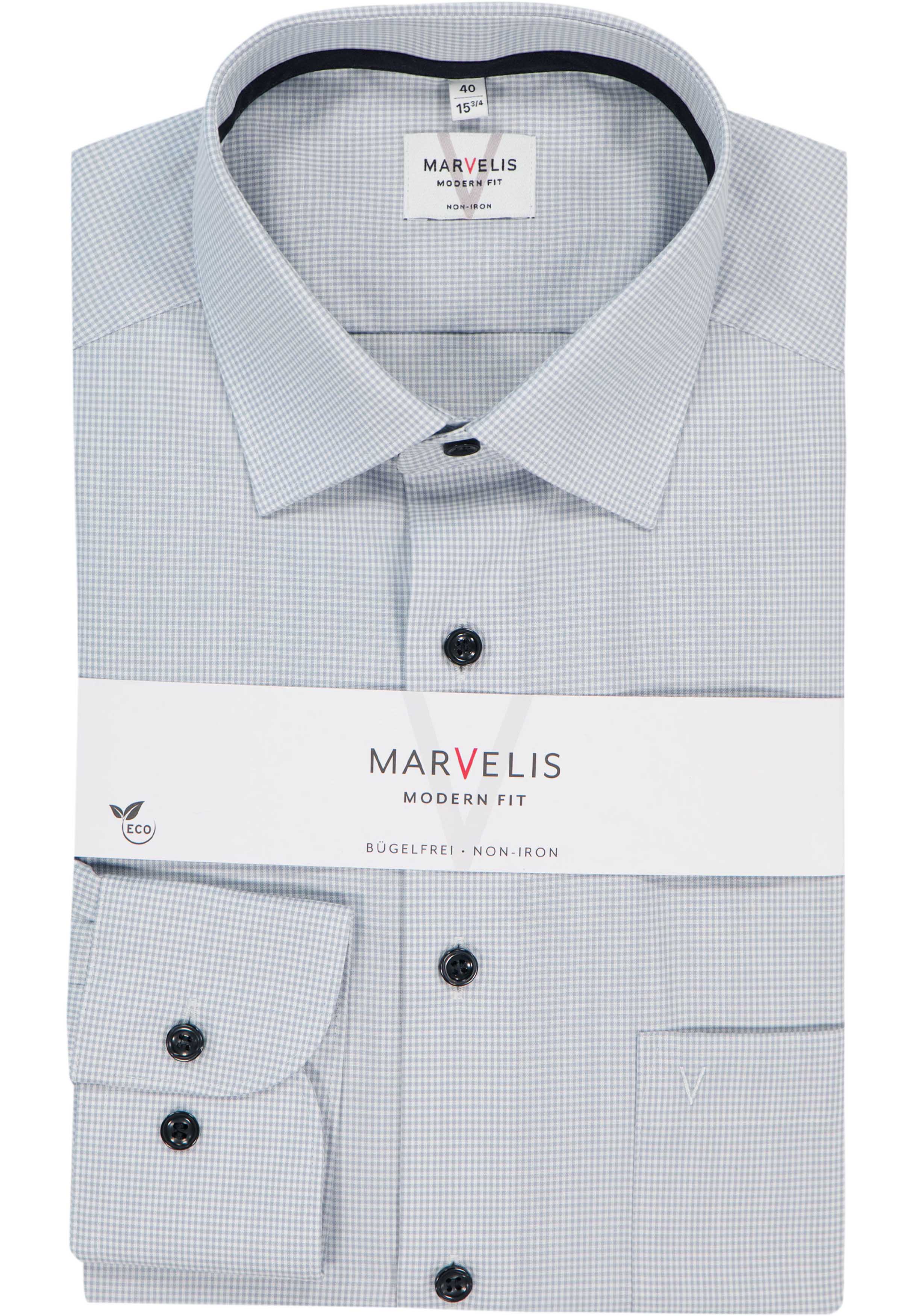 MARVELIS modern fit overhemd, popeline, zilvergrijs met wit geruit