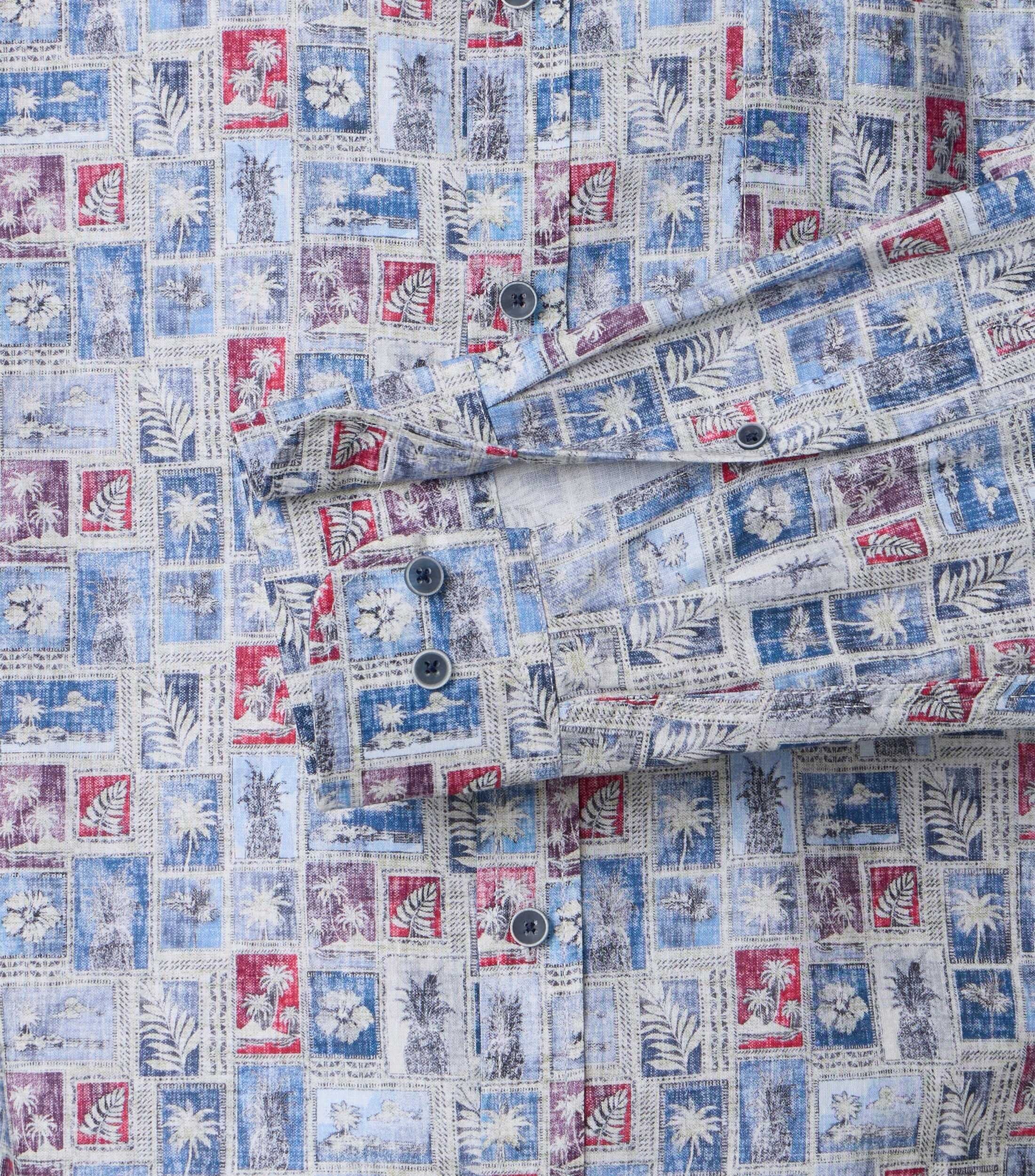 CASA MODA Sport casual fit overhemd, structuur, blauw met rood dessin