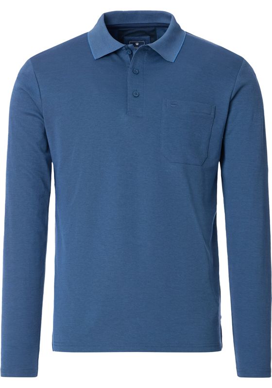 Redmond regular fit polo lange mouw, jersey, blauw Redmond regular fit polo lange mouw, jersey, blauw