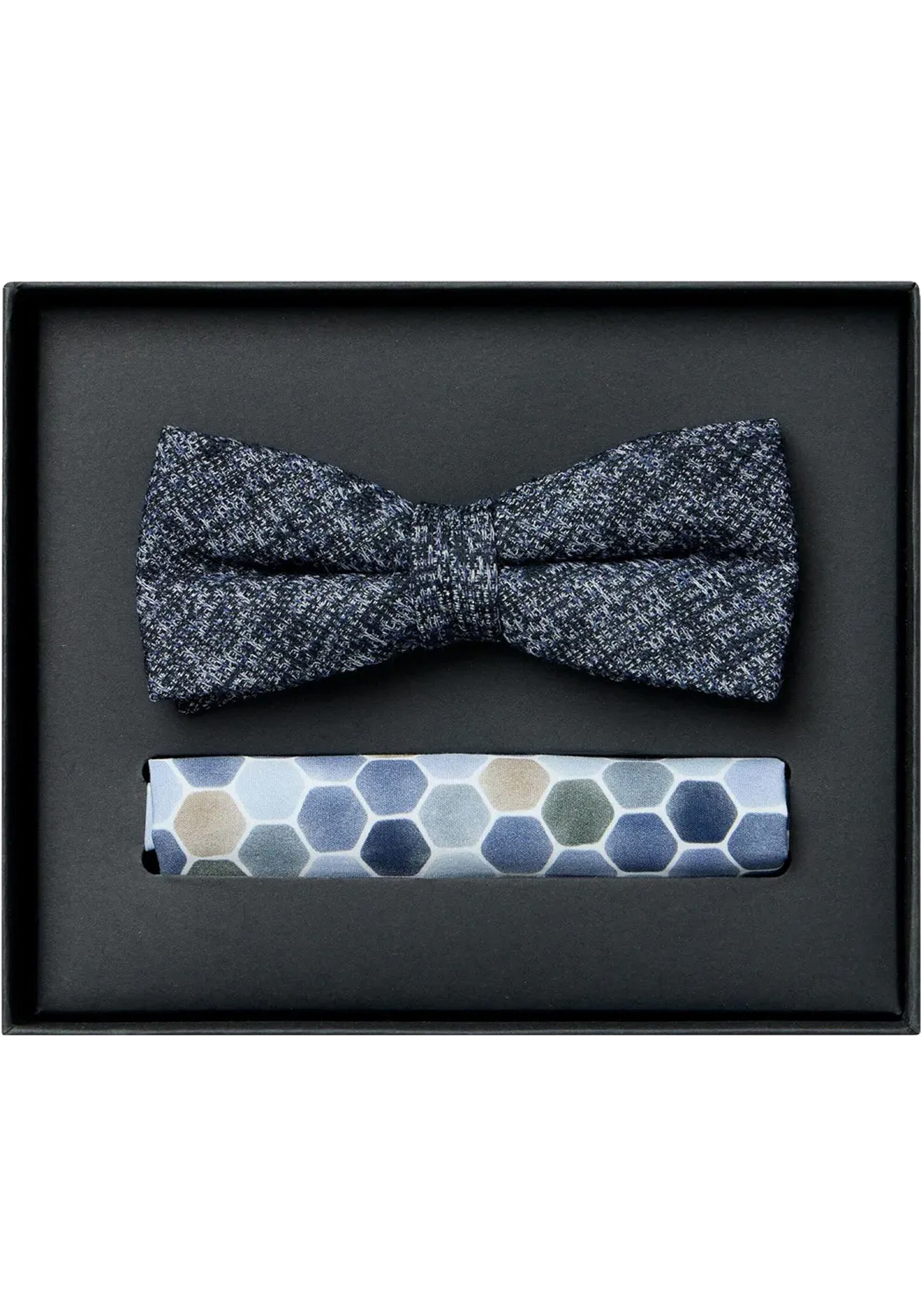 VENTI set met vlinderdas en pochet, blauw met wit dessin