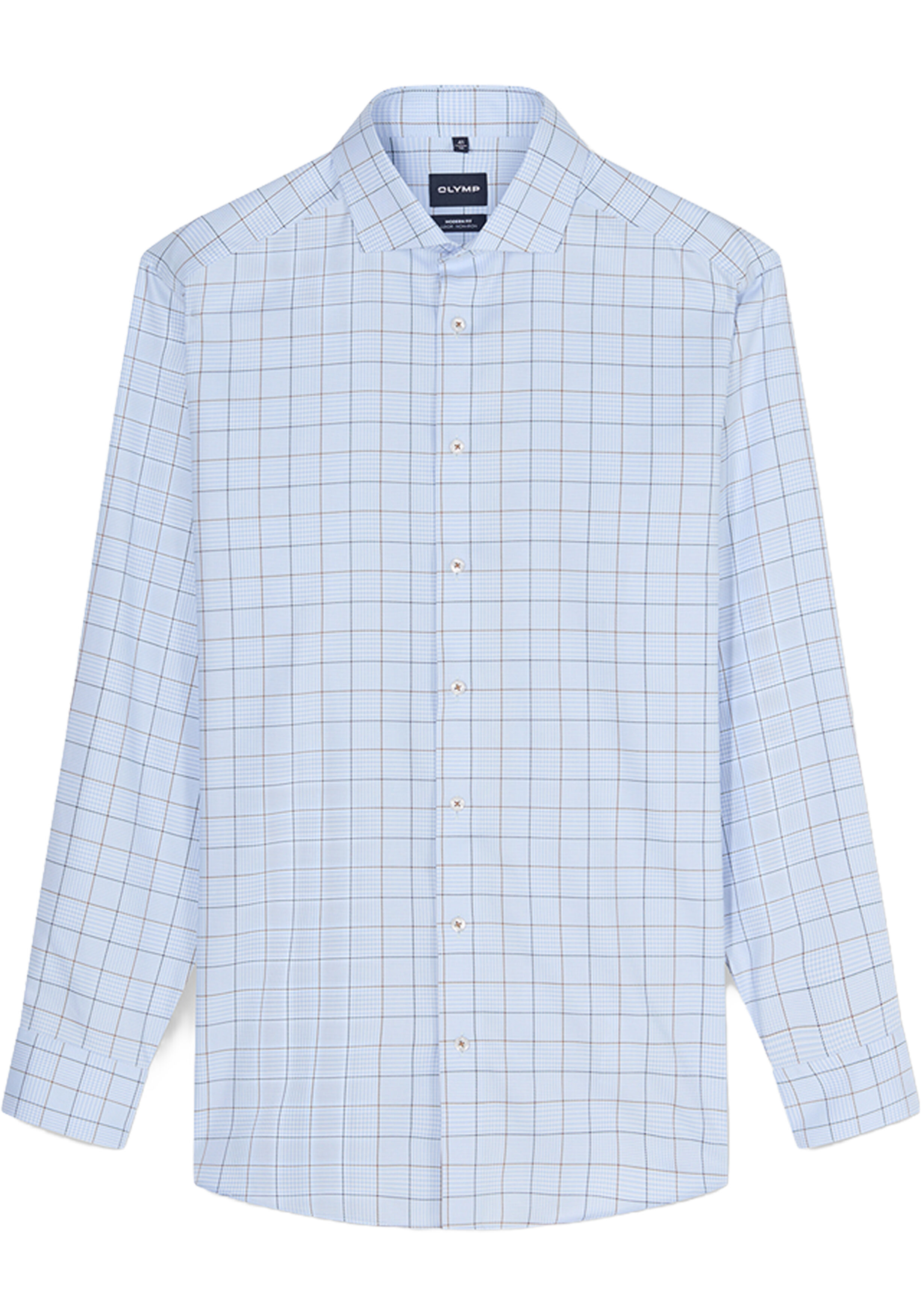 OLYMP Luxor modern fit overhemd, popeline, lichtblauw met bruin en donkerblauw en wit geruit
