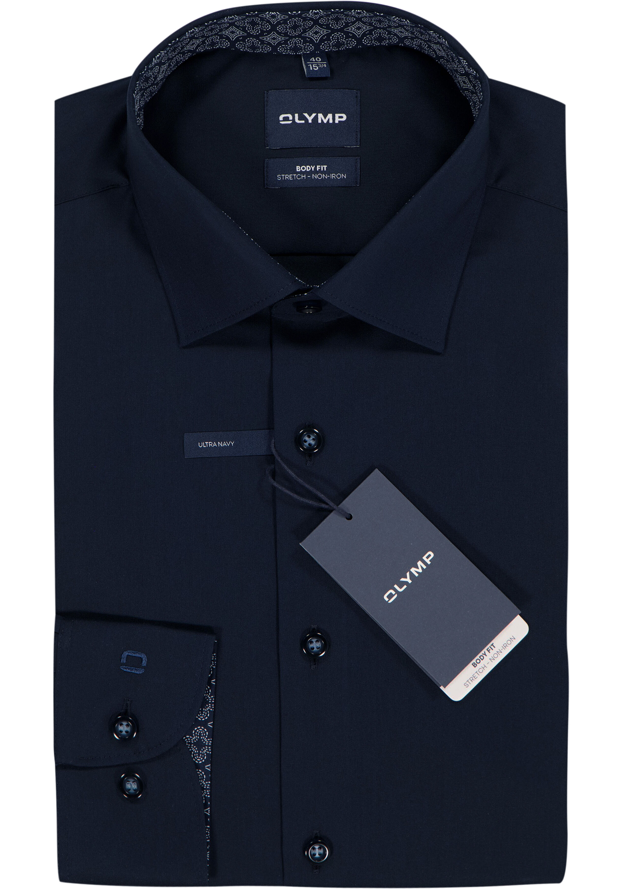 OLYMP Level 5 body fit overhemd, popeline, marine blauw