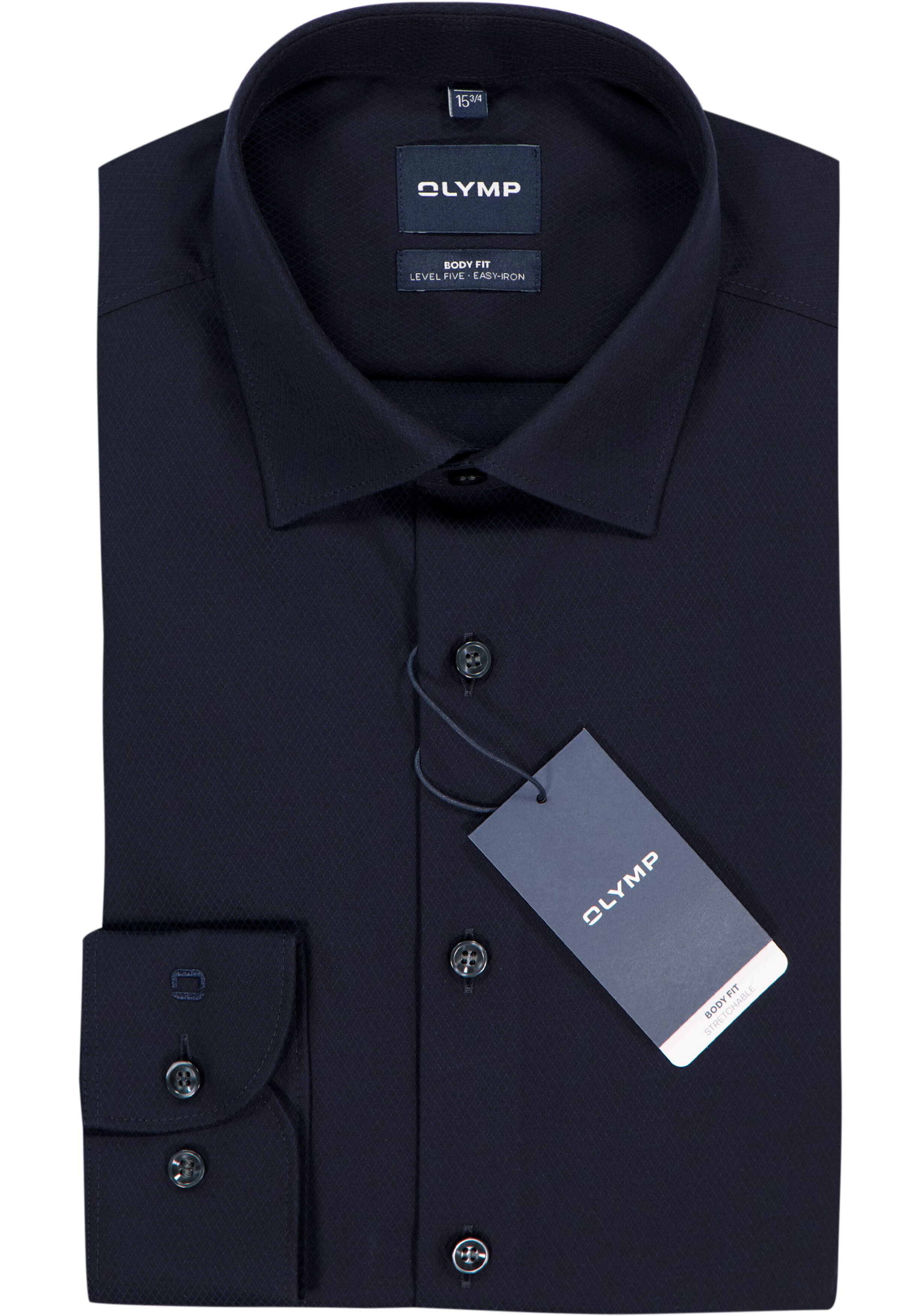 OLYMP Level 5 body fit overhemd, structuur, marine blauw