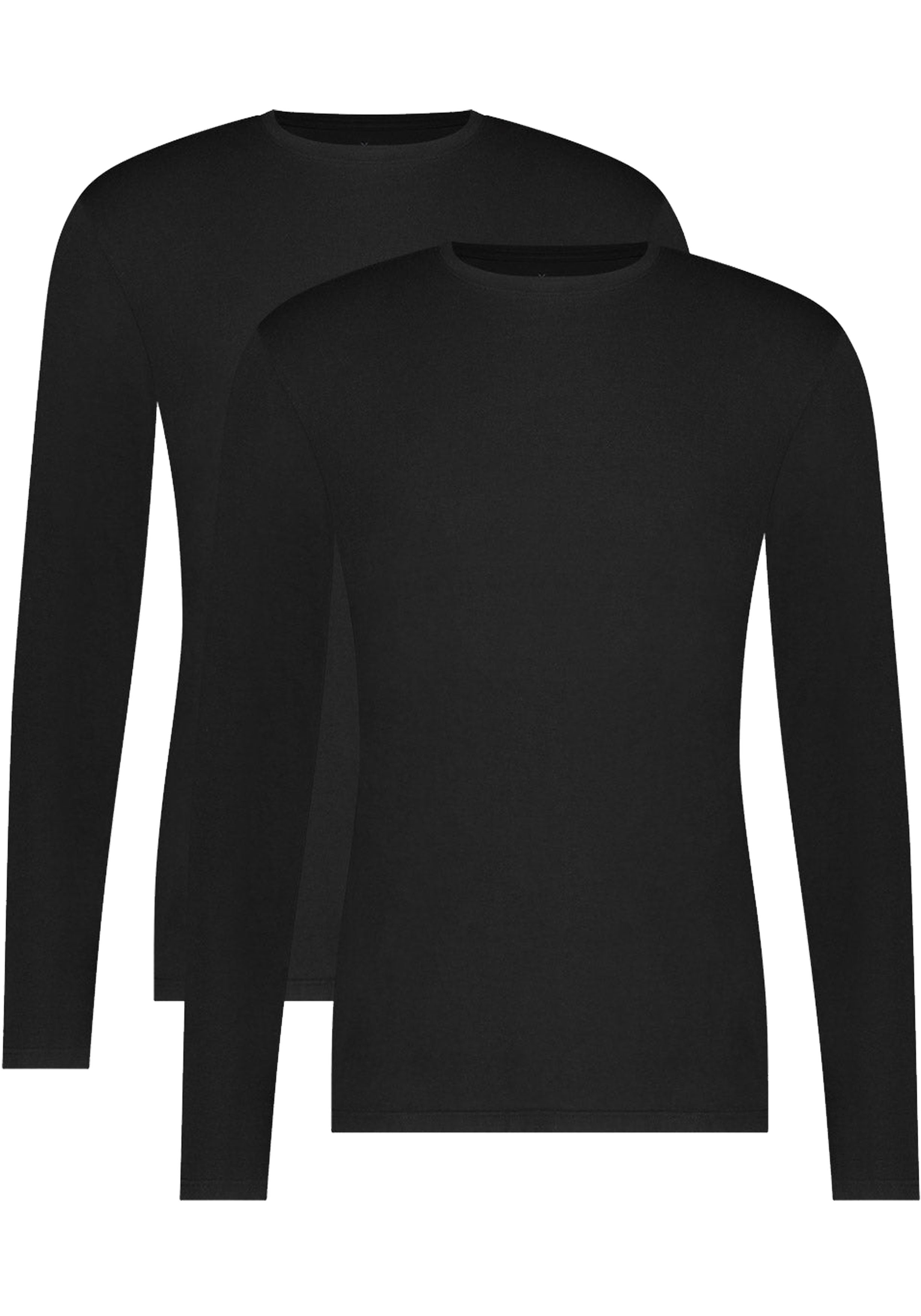 Bamboo Basics Rolf round neck longsleeve (2-pack), heren T-shirt lange mouw, zwart