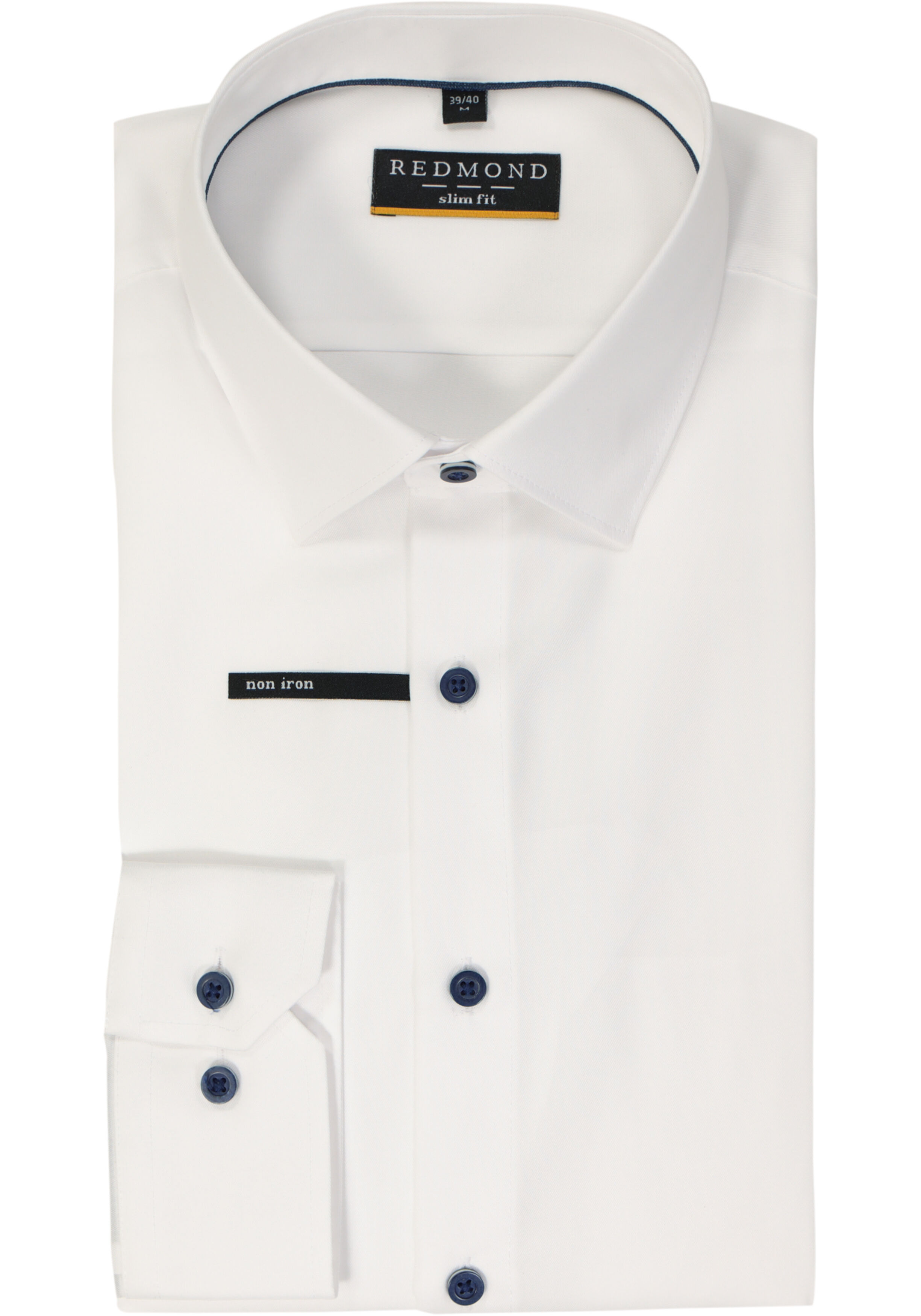 Redmond slim fit overhemd, popeline, wit