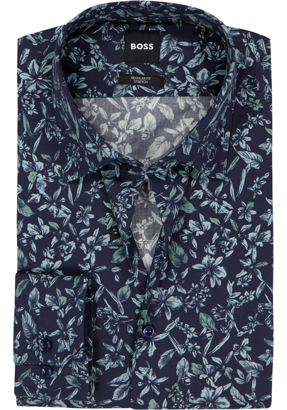BOSS Joe regular fit overhemd, popeline, blauw met groen dessin BOSS Joe regular fit overhemd, popeline, blauw met groen dessin