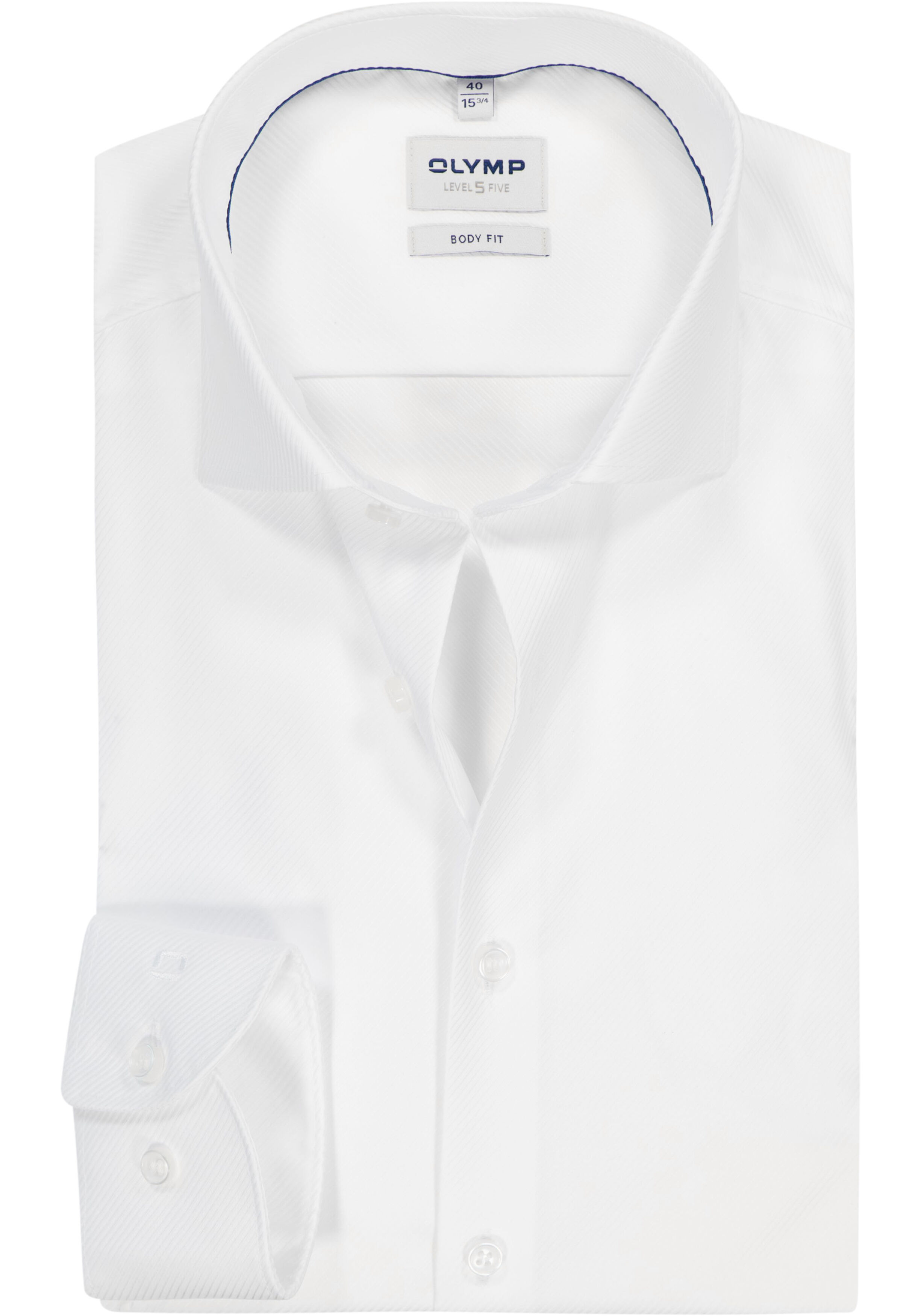 OLYMP Level 5 body fit overhemd, mouwlengte 7, wit diamant twill