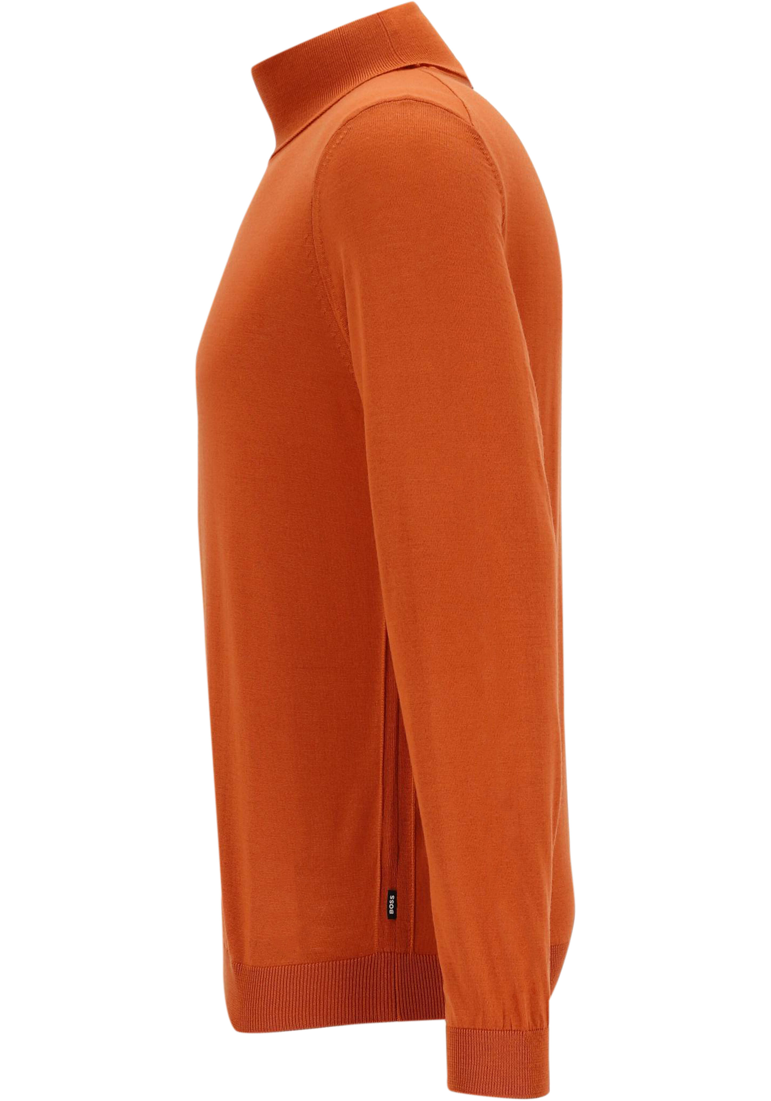BOSS Musso slim fit trui wol, heren coltrui, donker oranje