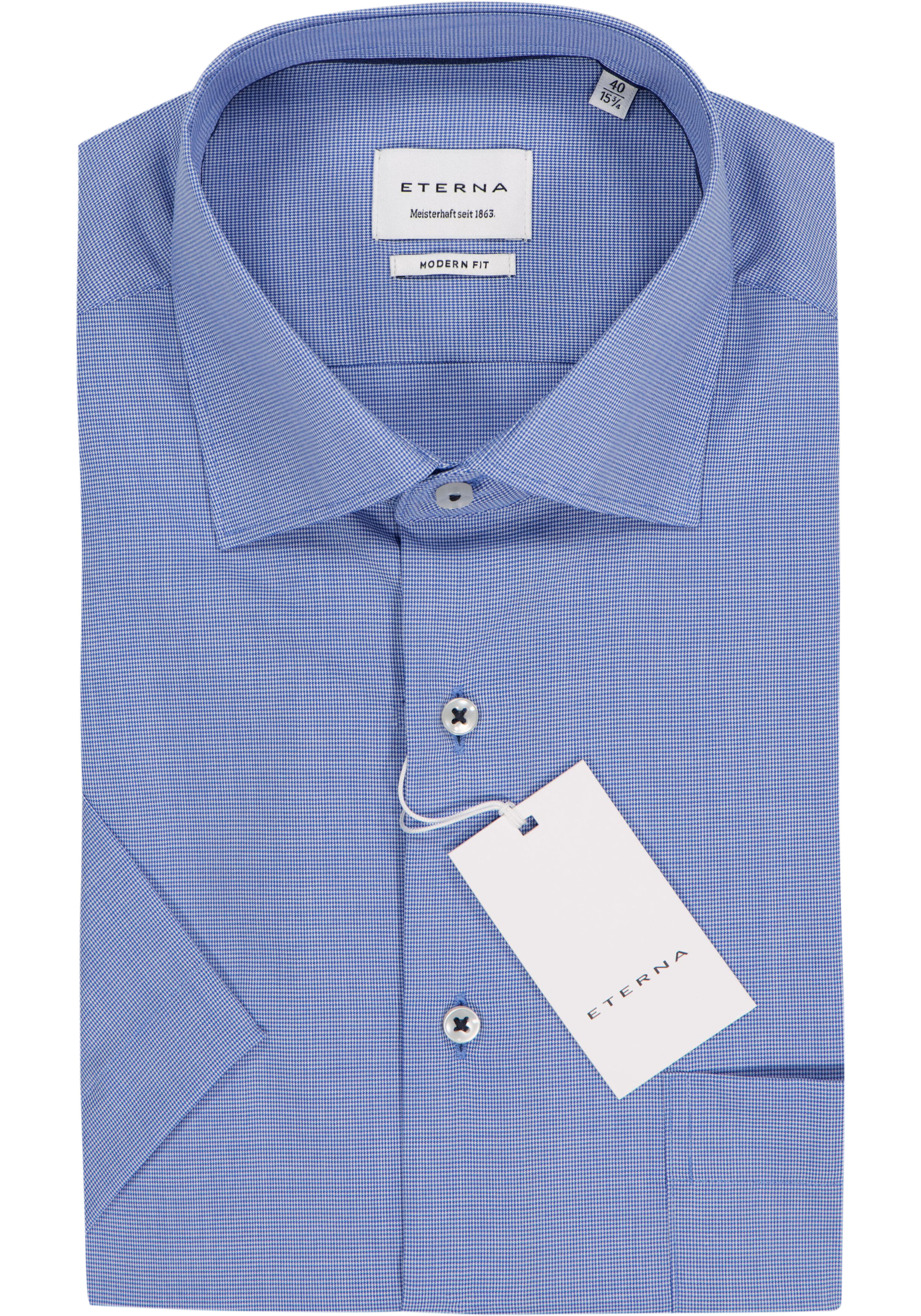 ETERNA modern fit overhemd korte mouw, structuur, middenblauw