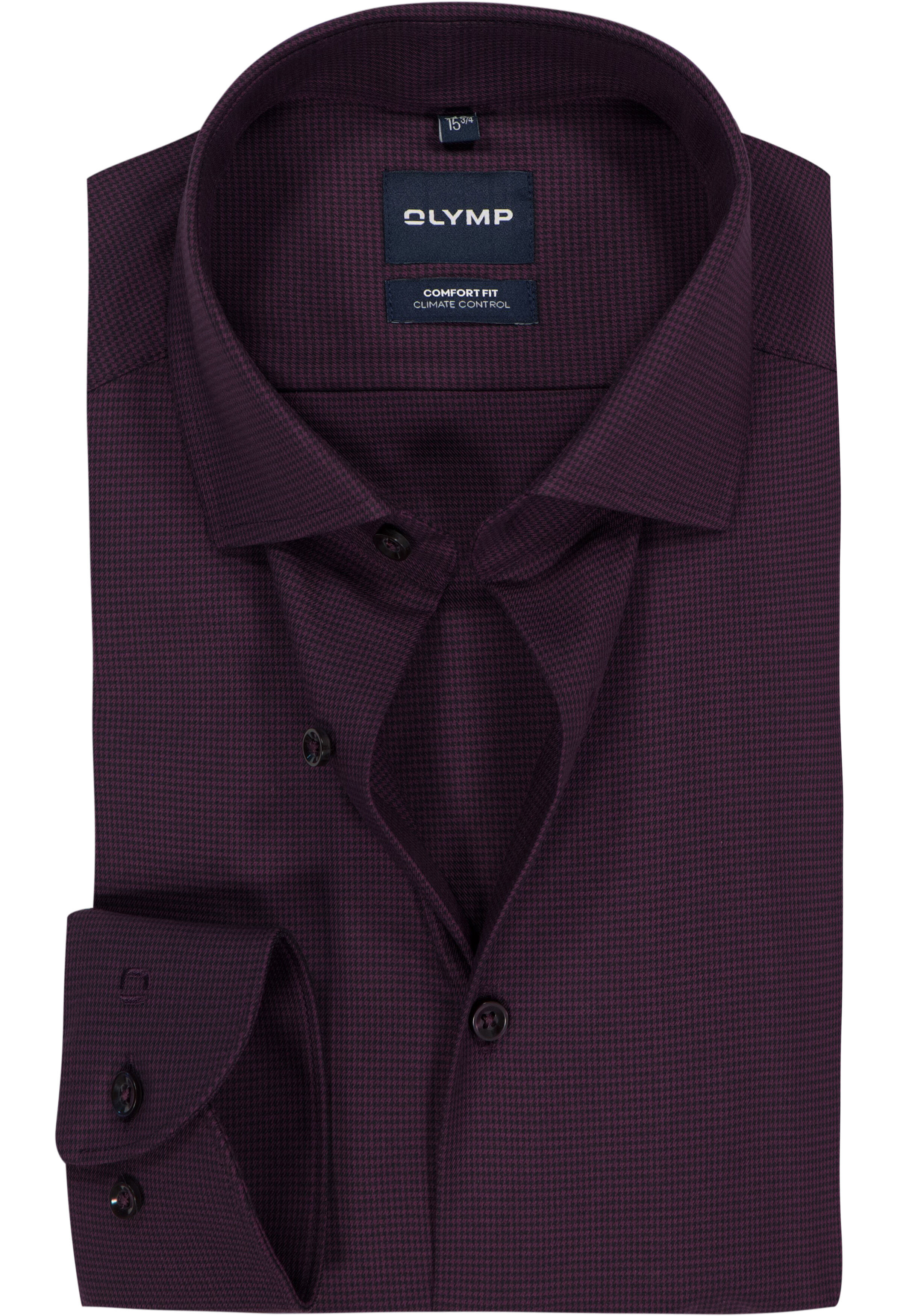 OLYMP 24/7 Luxor comfort fit overhemd, structuur, bordeaux rood