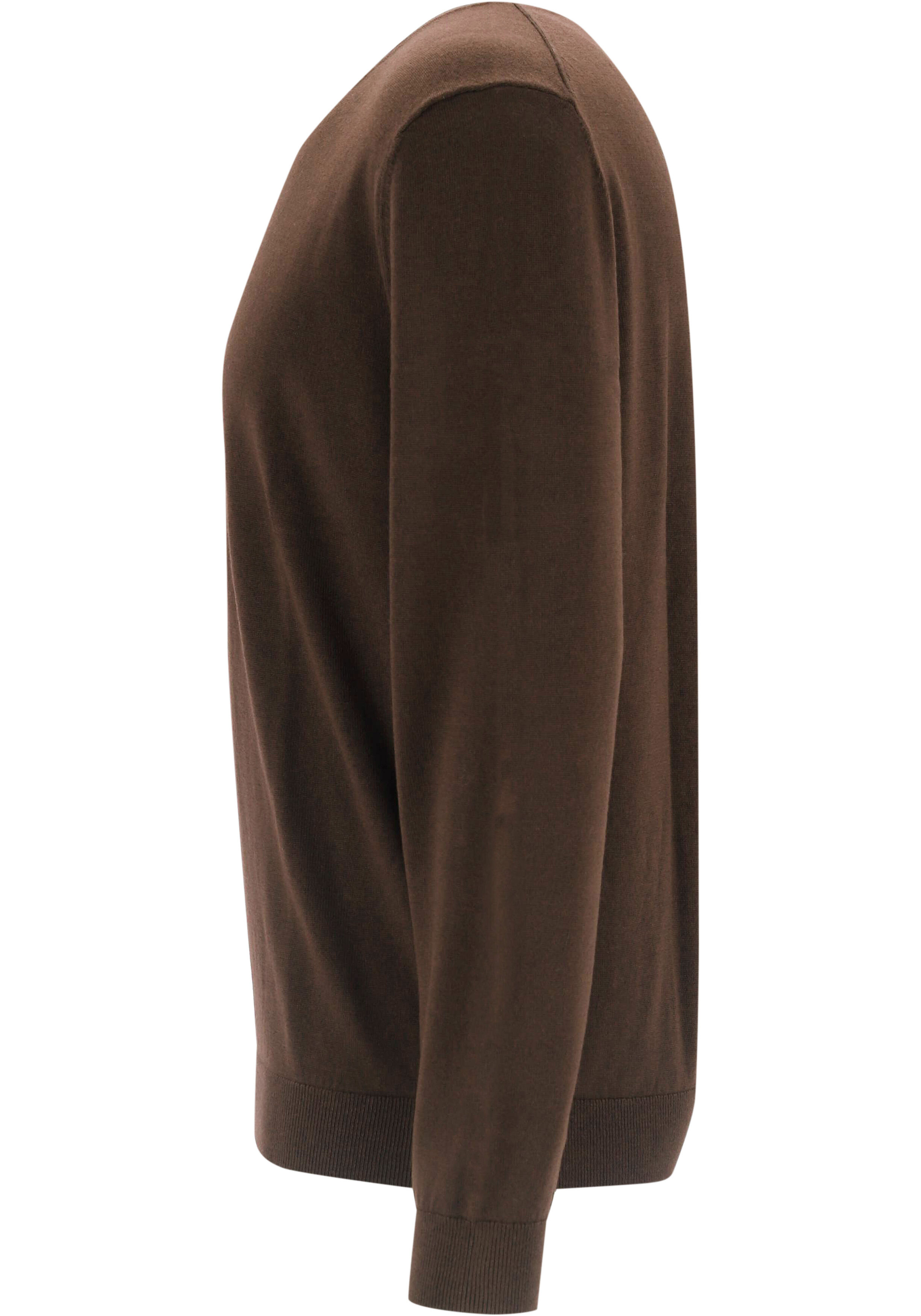 OLYMP Casual modern fit trui wol, O-hals, bruin