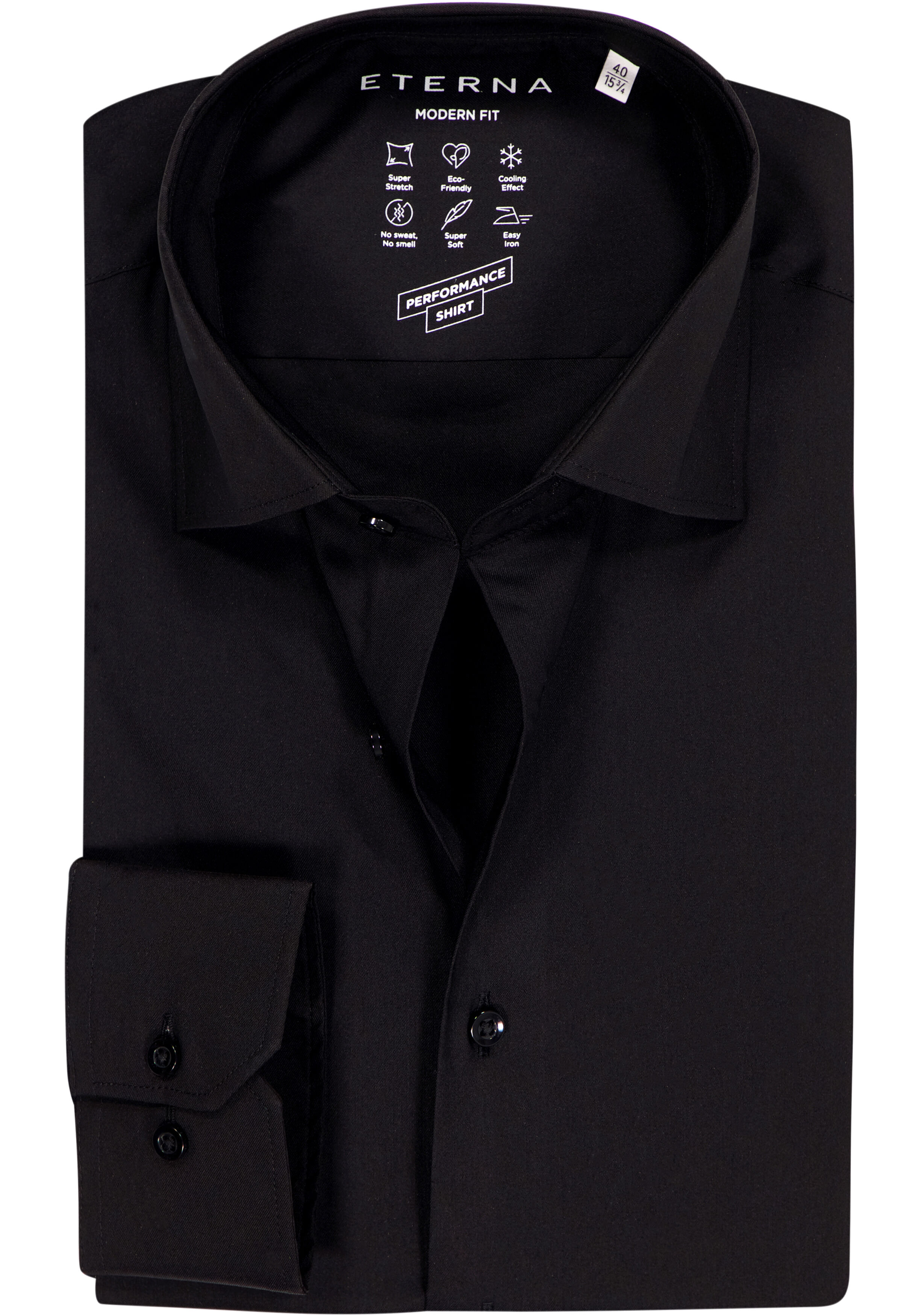 ETERNA modern fit overhemd, superstretch lyocell heren overhemd, zwart