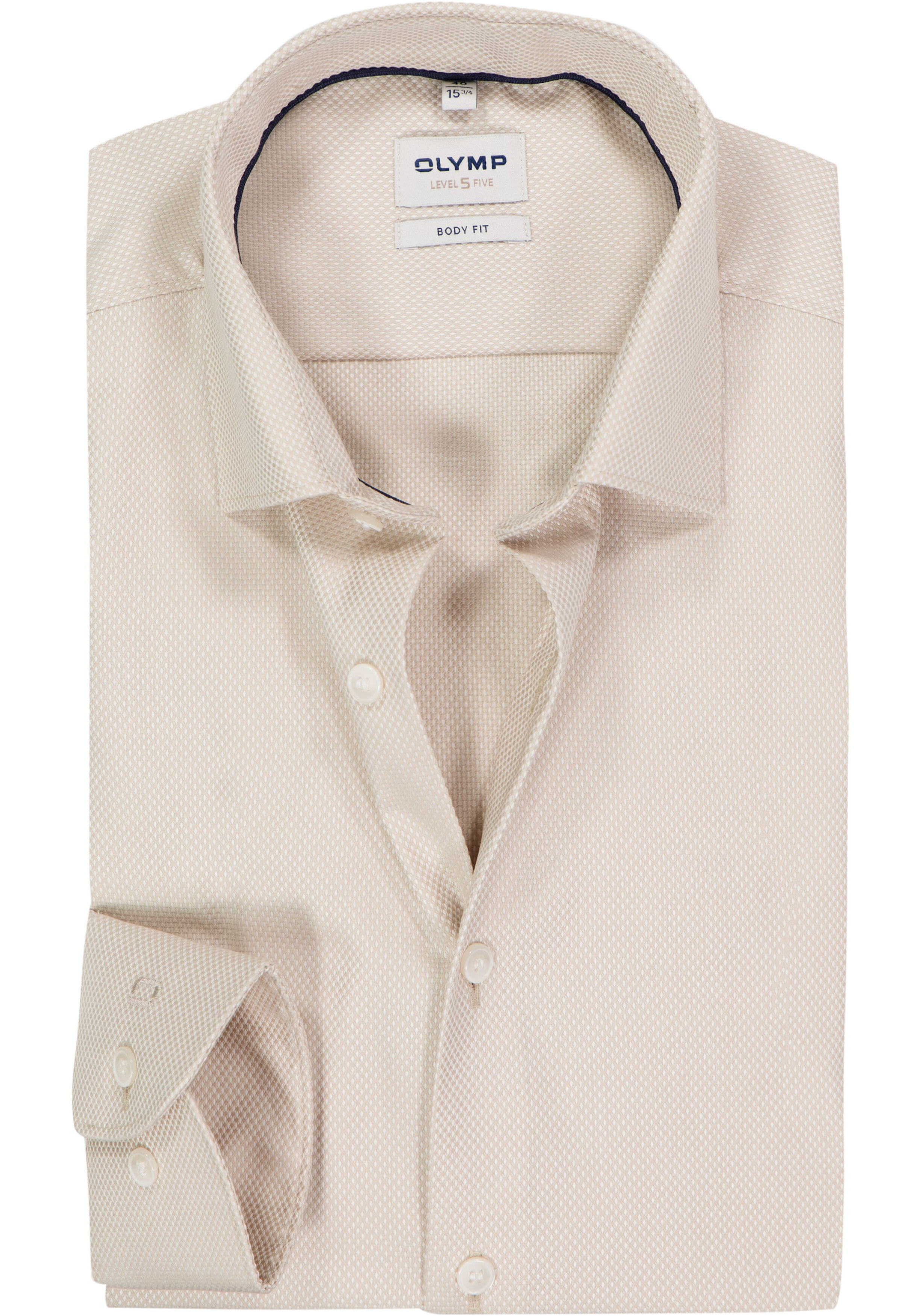 OLYMP Level 5 body fit overhemd, structuur, beige
