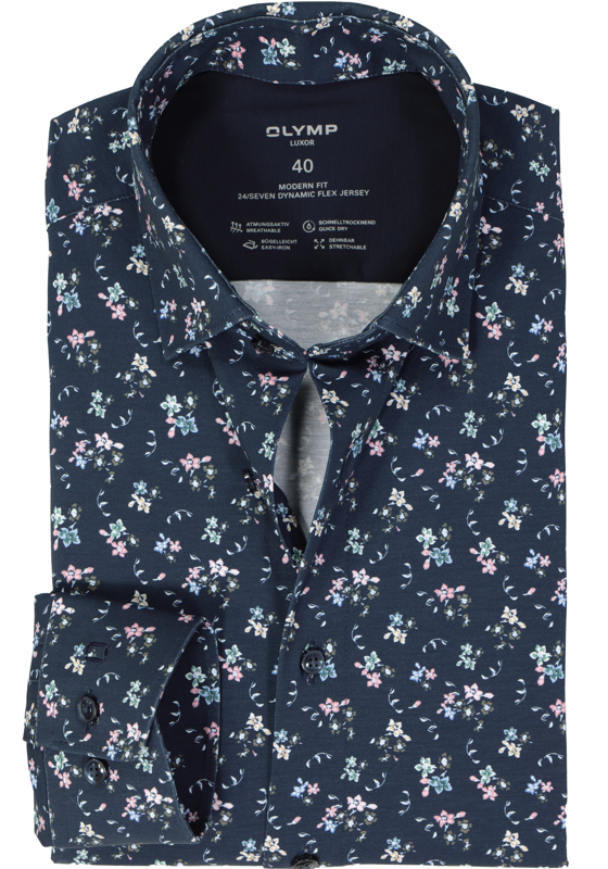 OLYMP 24/7 modern fit overhemd, tricot, marine blauw dessin OLYMP 24/7 modern fit overhemd, tricot, marine blauw dessin
