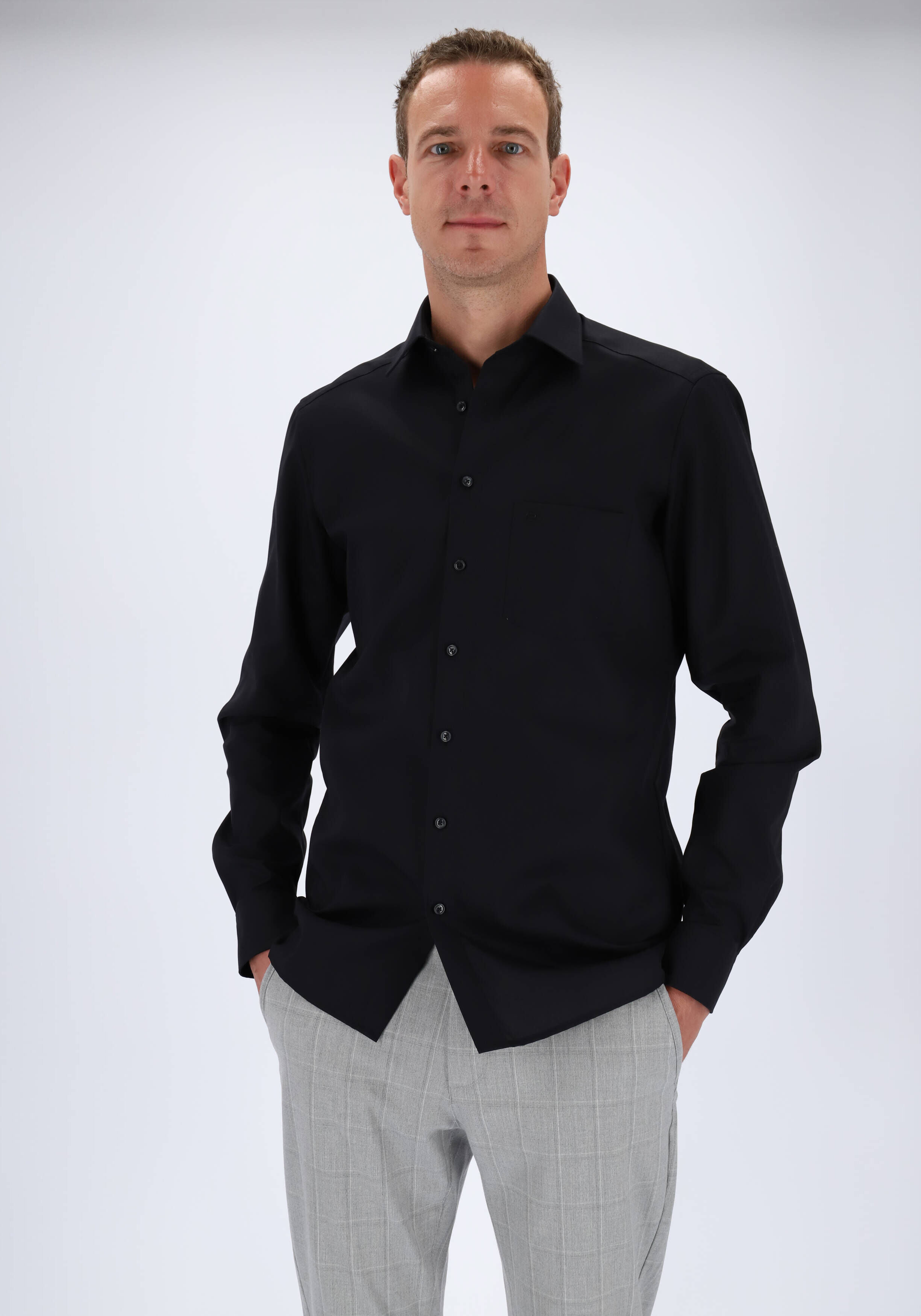 OLYMP Luxor modern fit overhemd, mouwlengte 7, zwart