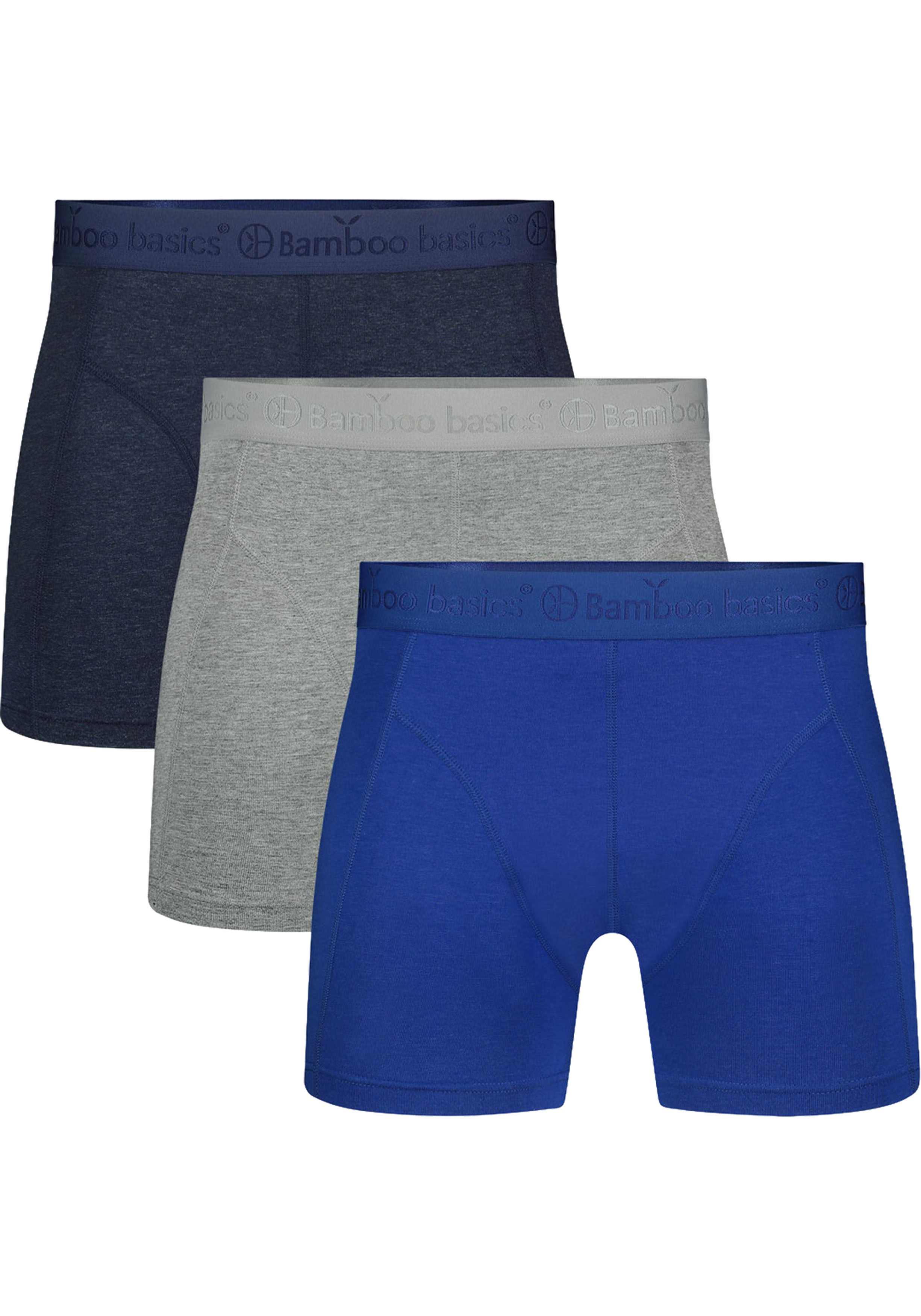Bamboo Basics Rico boxershorts (3-pack), heren boxershort, grijs melange, blauw, jeans melange