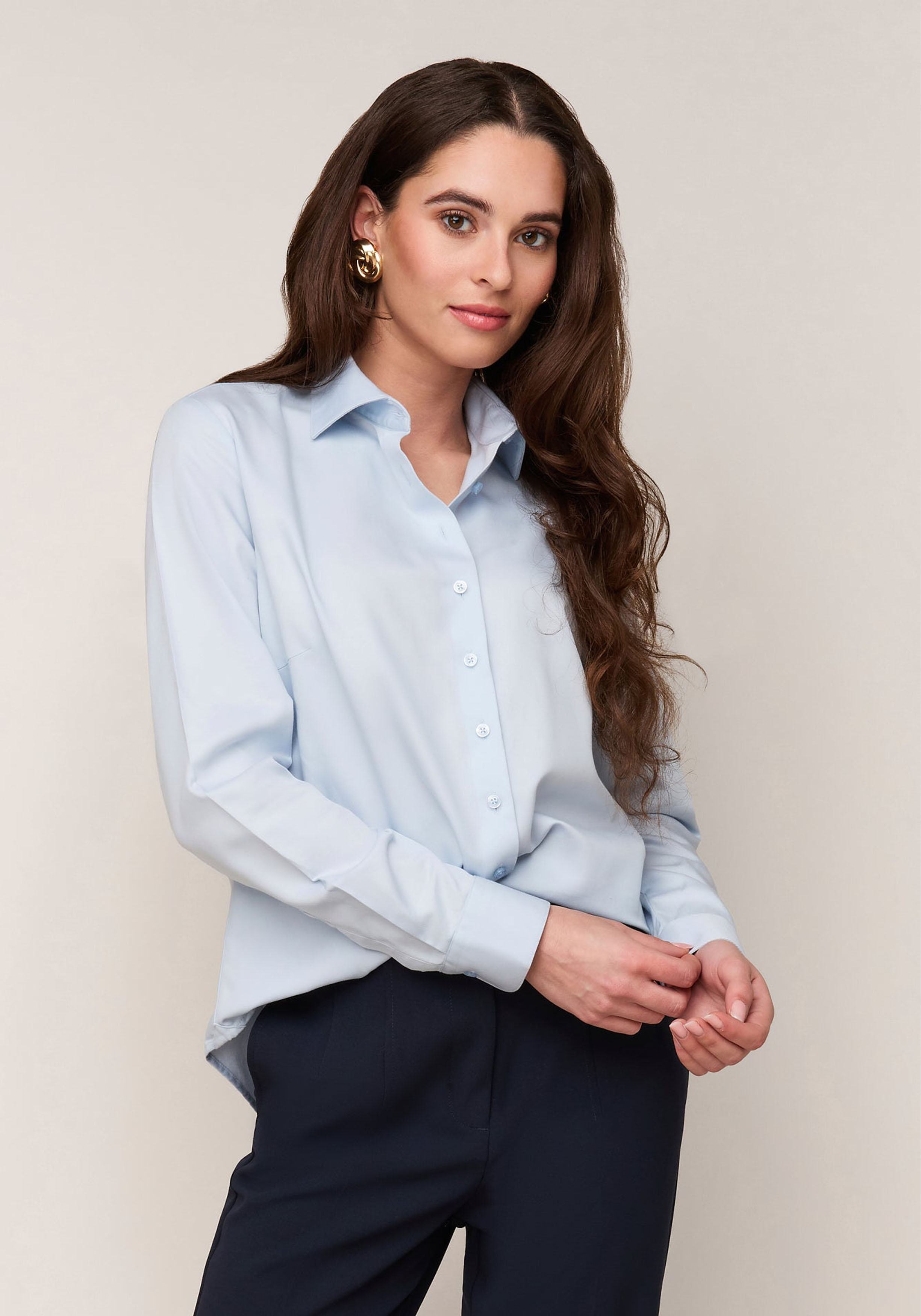 Vander Amsterdam damesblouse regular fit enkele manchet, twill, lichtblauw