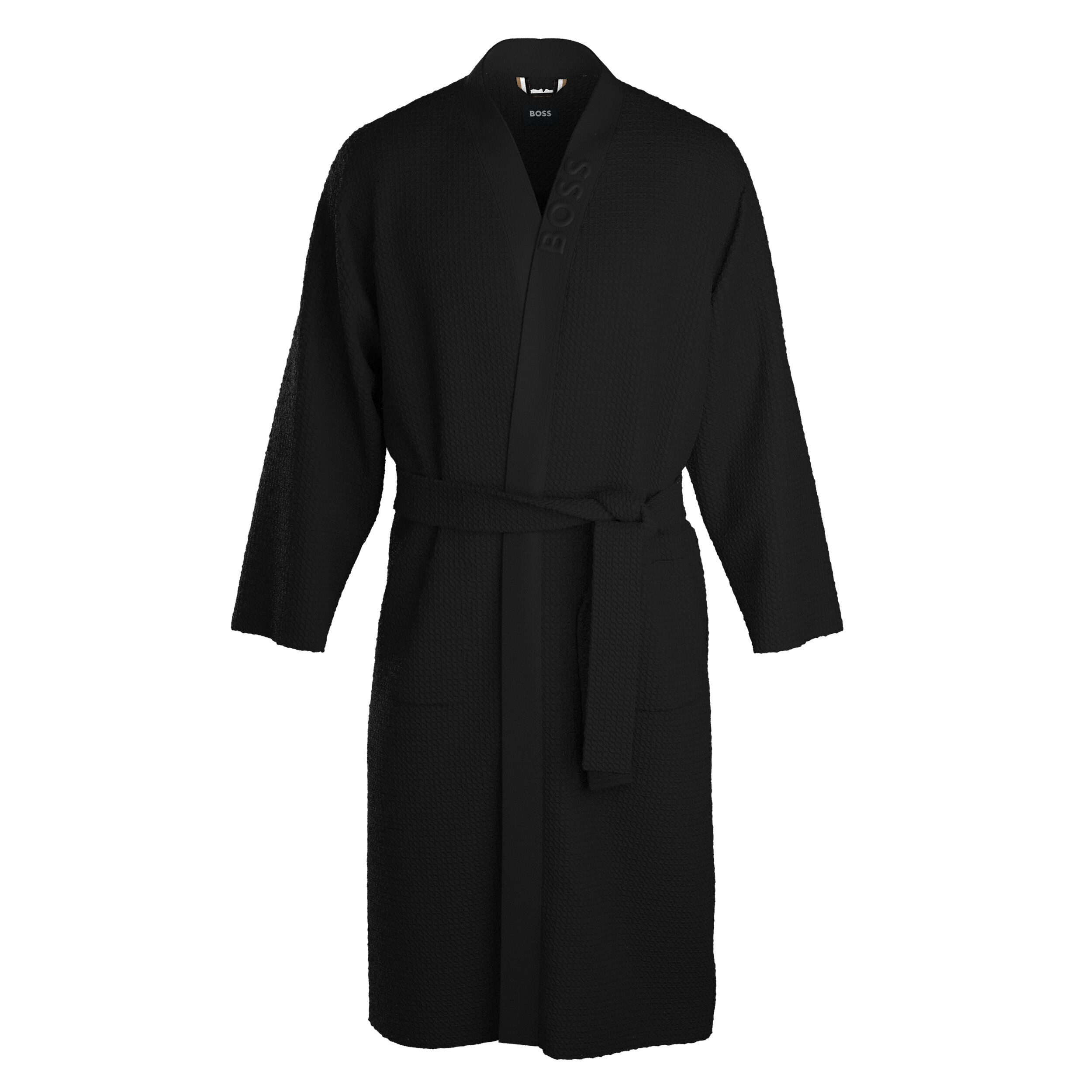 BOSS Waffle Kimono, heren ochtendjas (middeldik), zwart