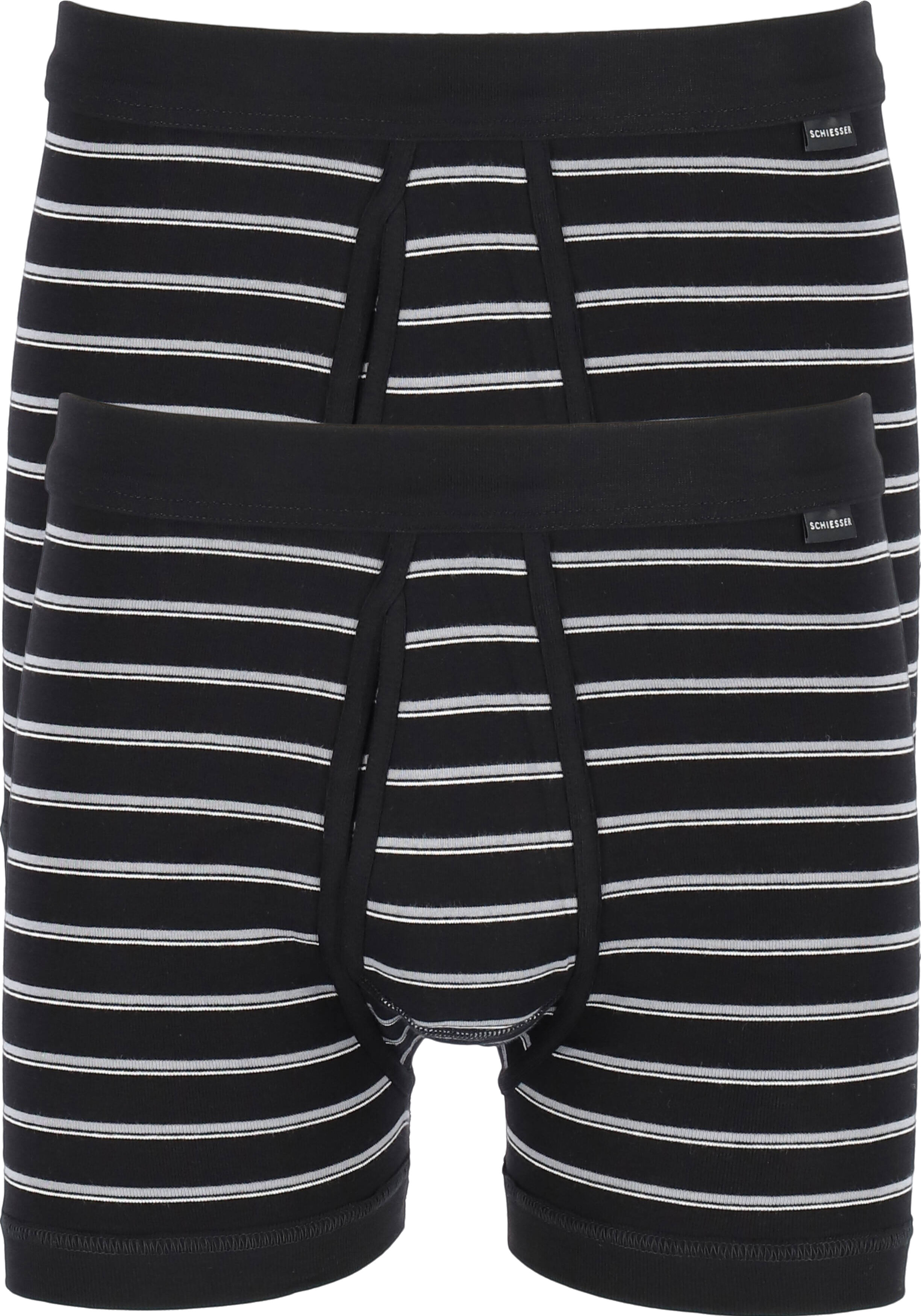 SCHIESSER Original Classics shorts (2-pack), Feinripp met gulp, zwart gestreept           