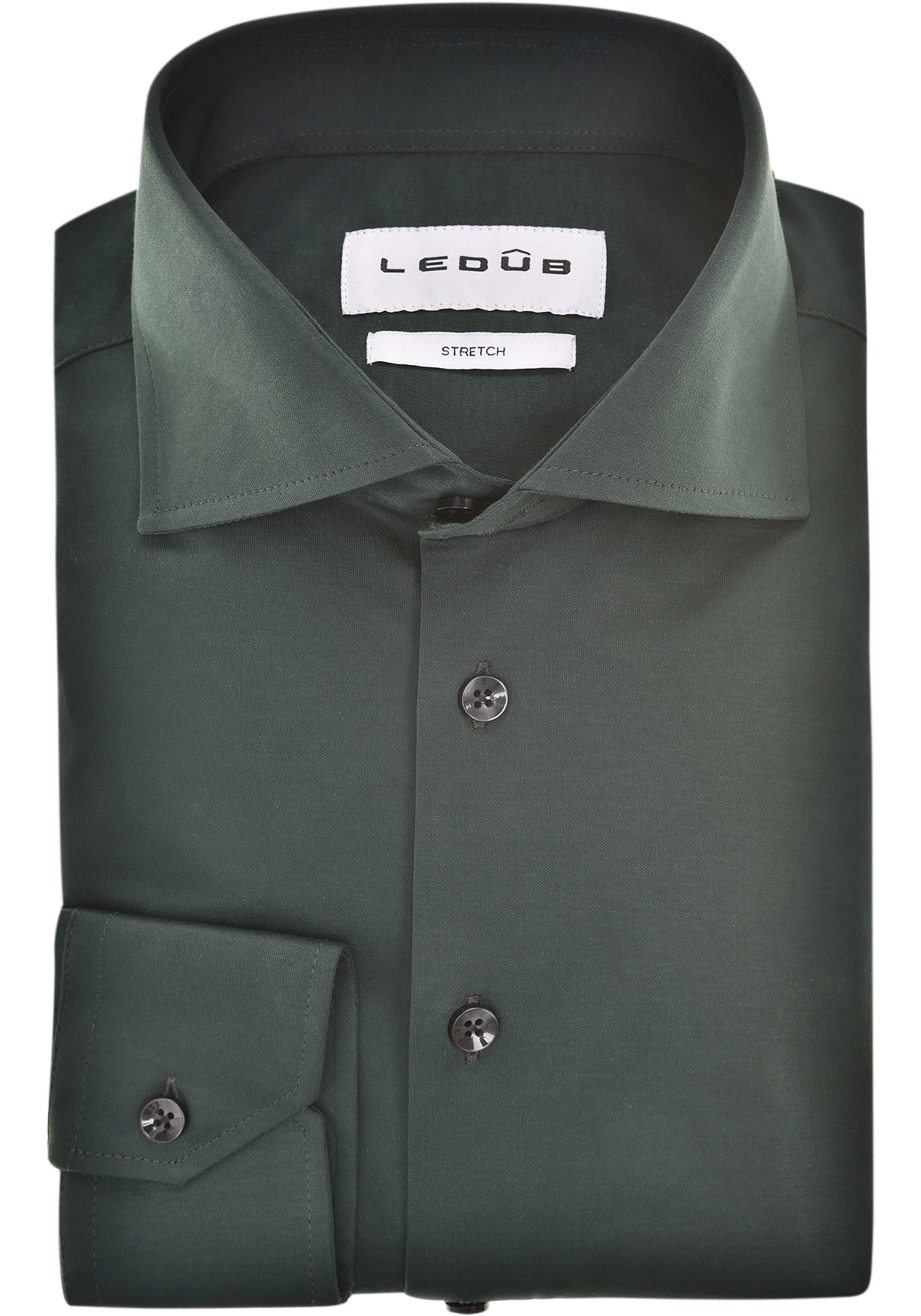 Ledub modern fit overhemd, jersey, donkergroen