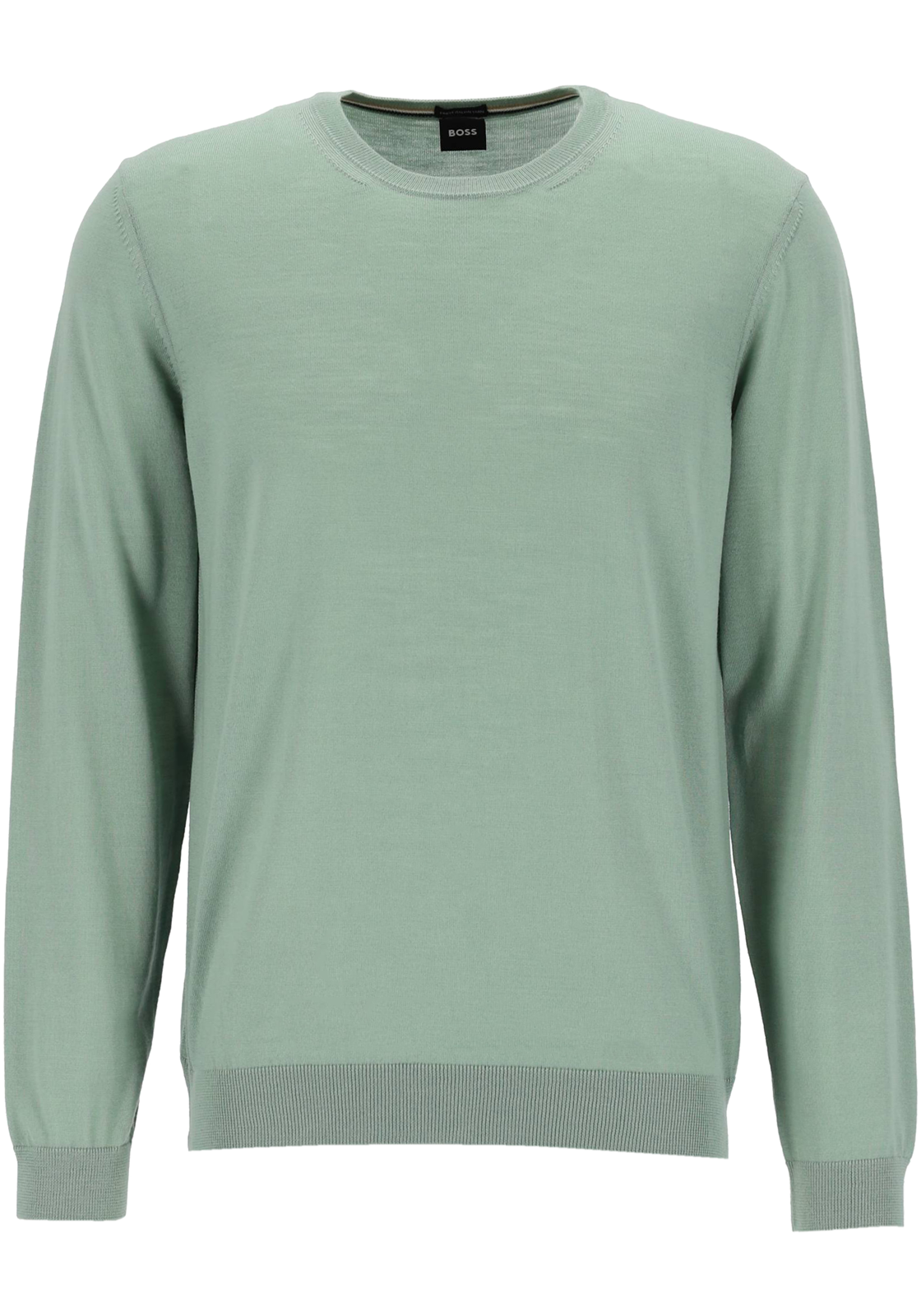 BOSS Leno slim fit trui wol, heren pullover middeldik O-hals, groen BOSS Leno slim fit trui wol, heren pullover middeldik O-hals, groen