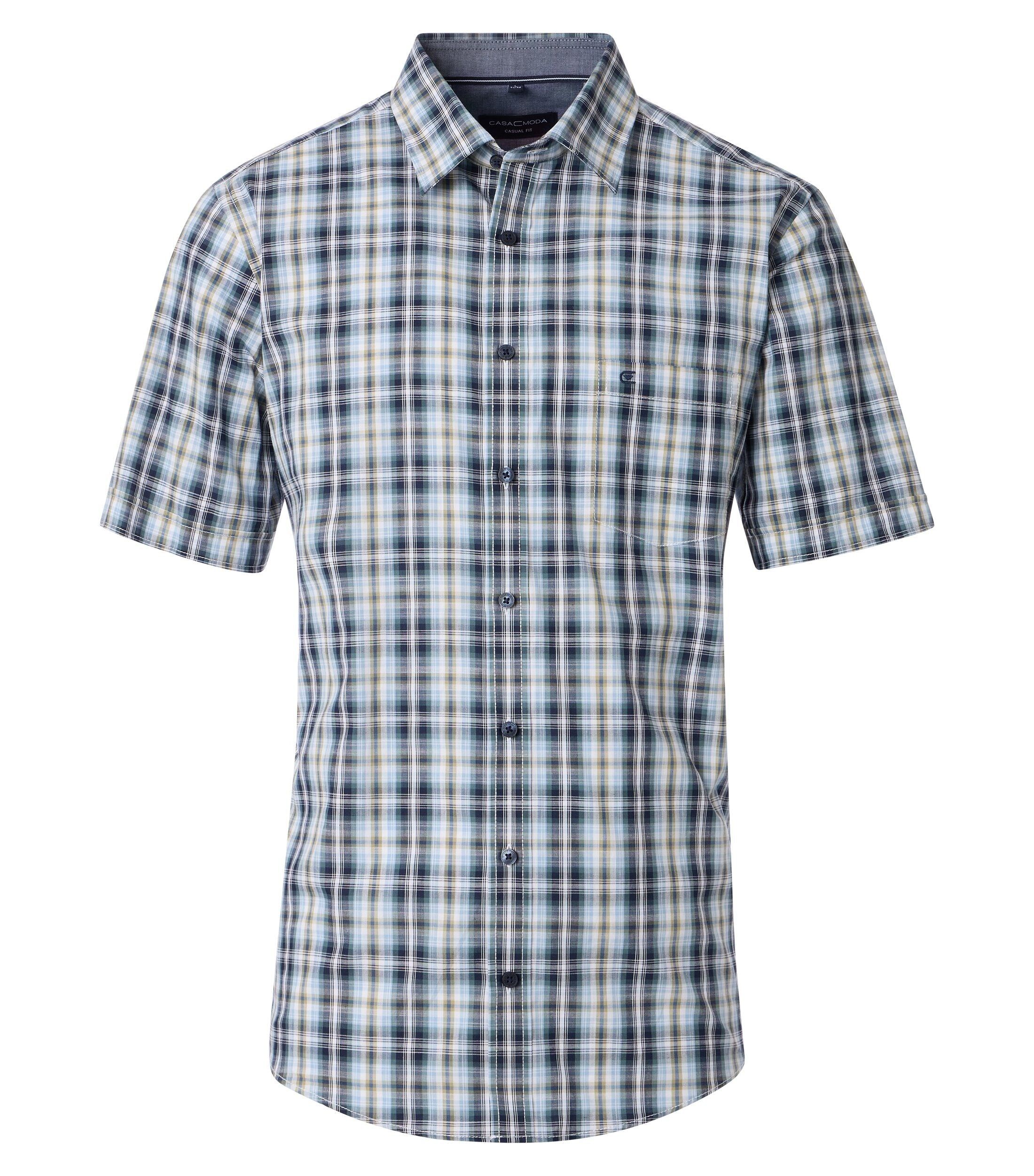 CASA MODA Sport casual fit overhemd, korte mouw, chambray, blauw, wit, groen en beige geruit