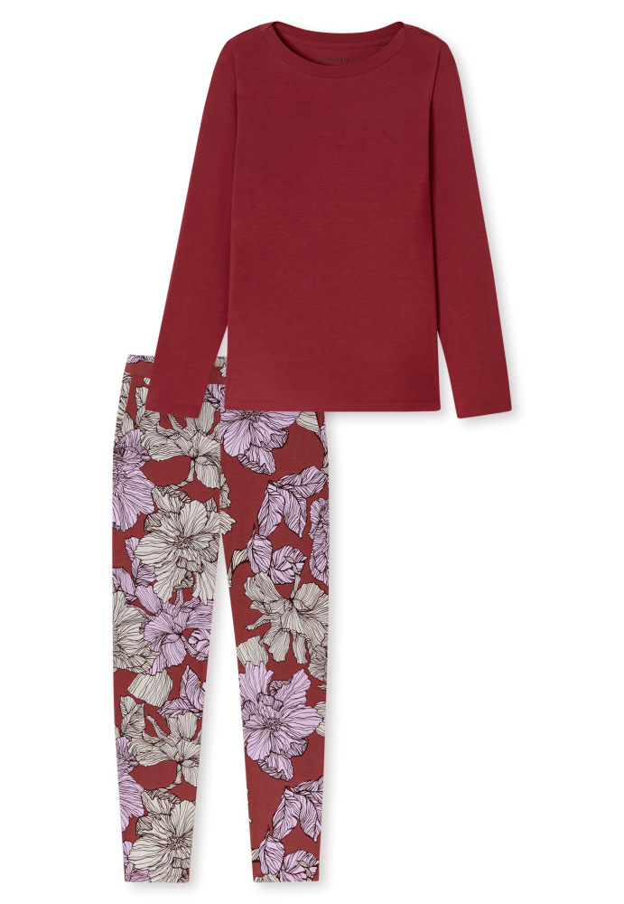 SCHIESSER dames Selected! Premium Pyjama lang, dames pyjama set, donkerrood dessin