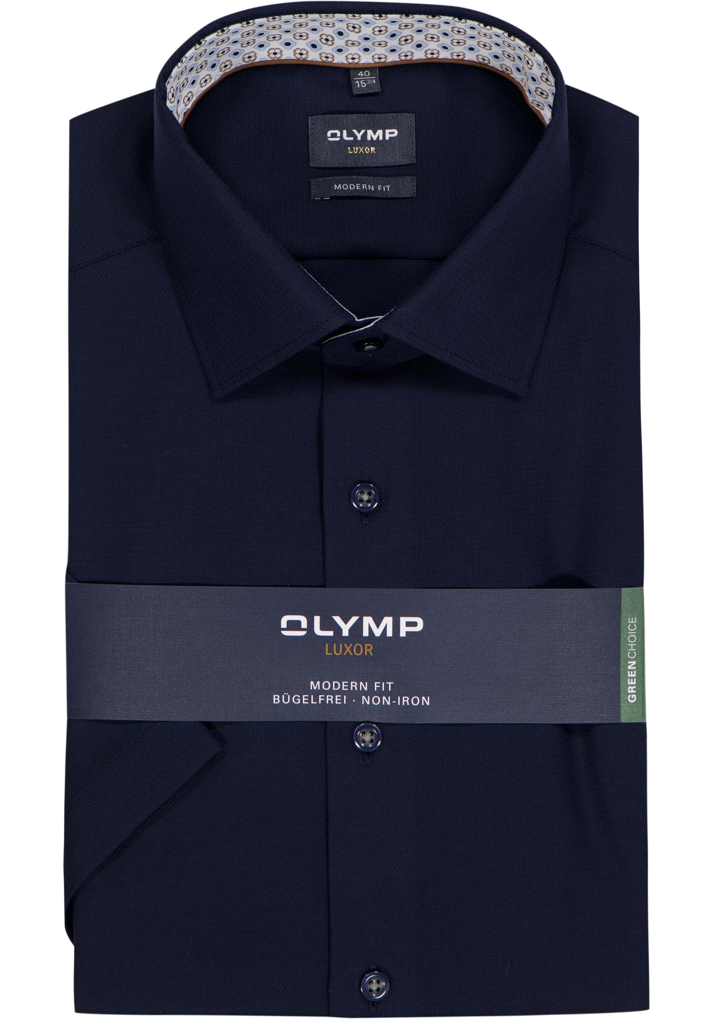 OLYMP Luxor modern fit overhemd, korte mouw, structuur, marine blauw