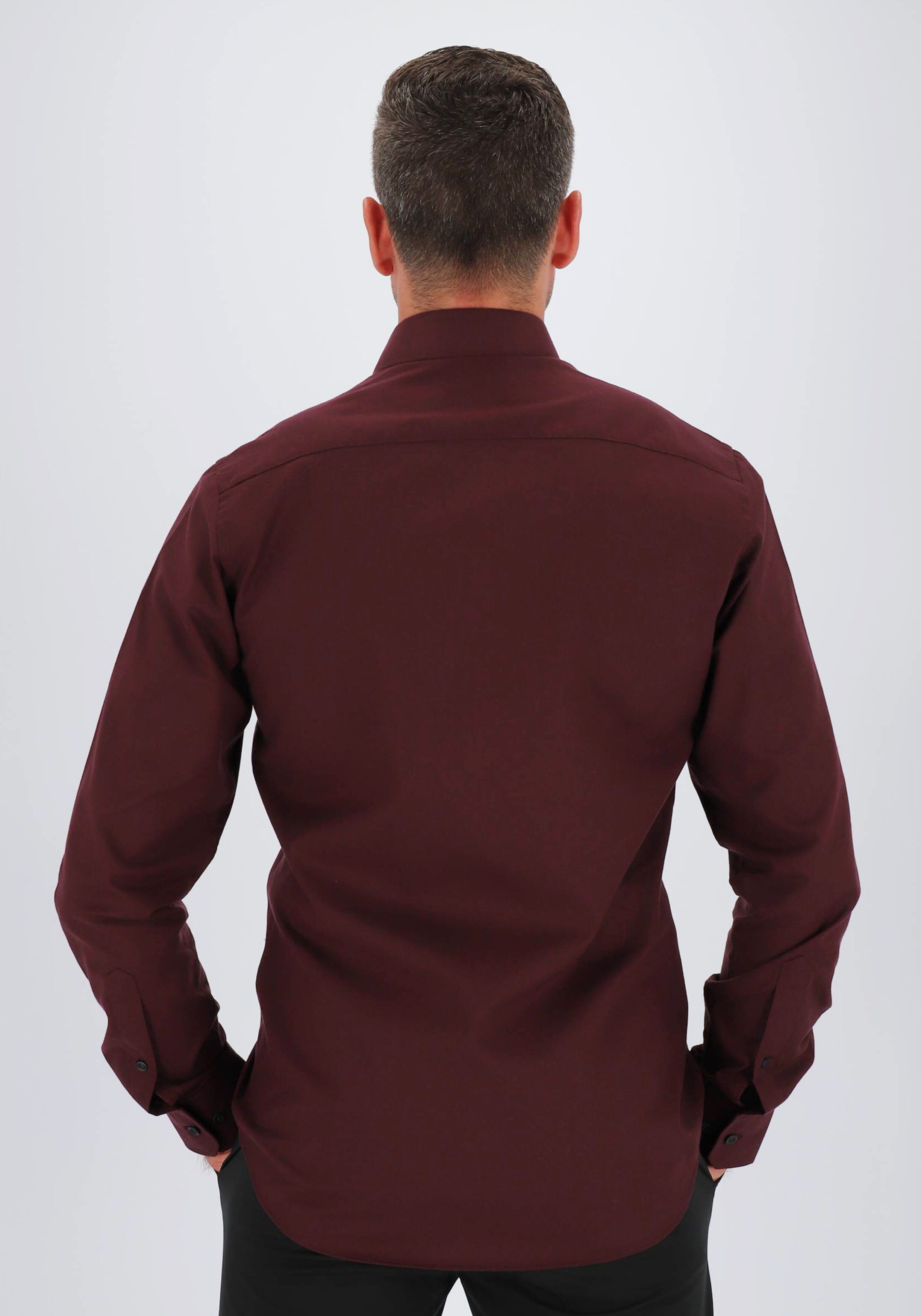 Michaelis slim fit heren overhemd, popeline, bordeauxrood melange