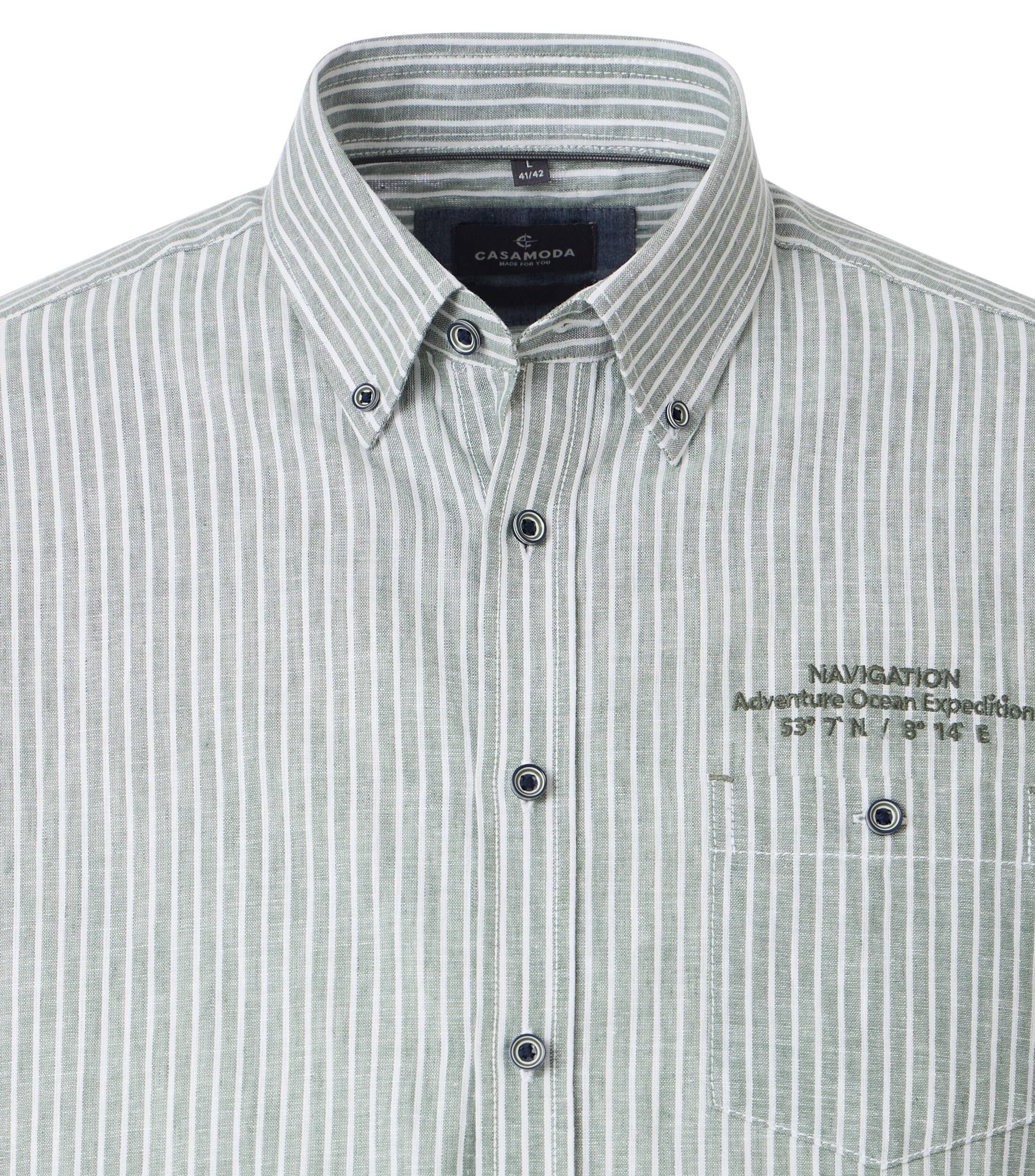 CASA MODA Sport casual fit overhemd, korte mouw, structuur, groen, wit gestreept