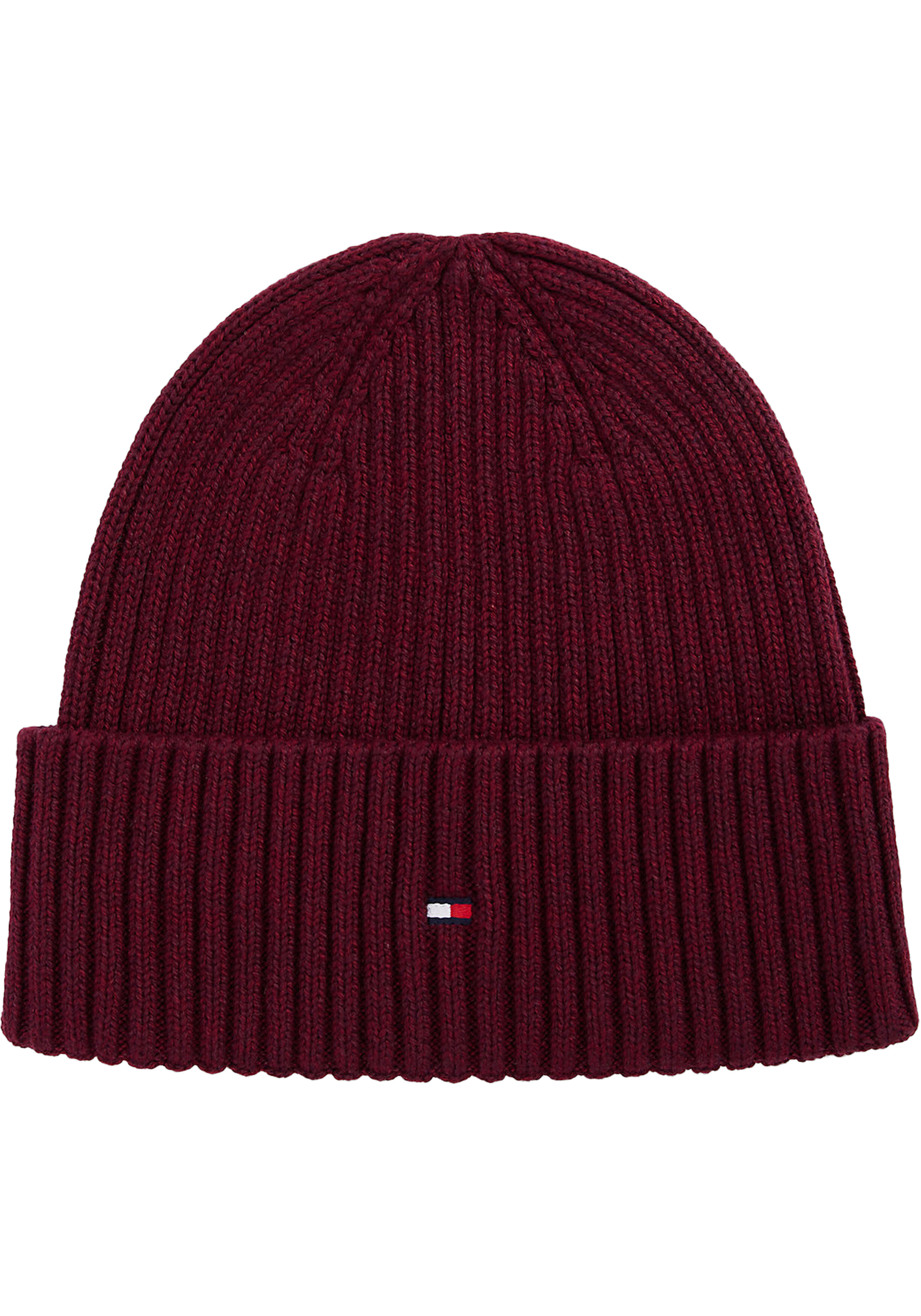 Tommy Hilfiger muts, the flag twisted yarn beanie, bordeaux rood melange