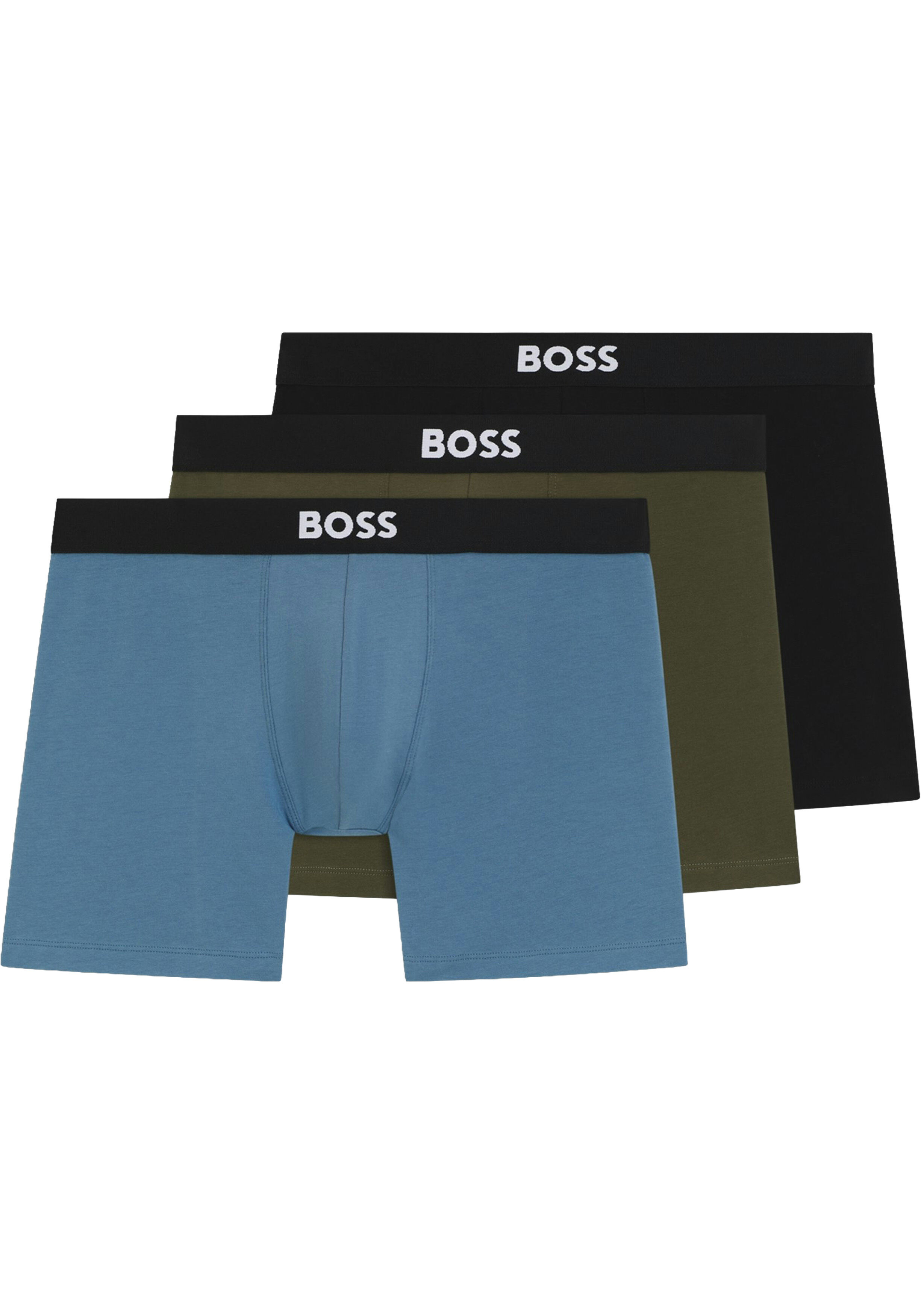 HUGO BOSS ONE boxer briefs (3-pack), heren boxers normale lengte, olijfgroen, kobalt- en donkerblauw