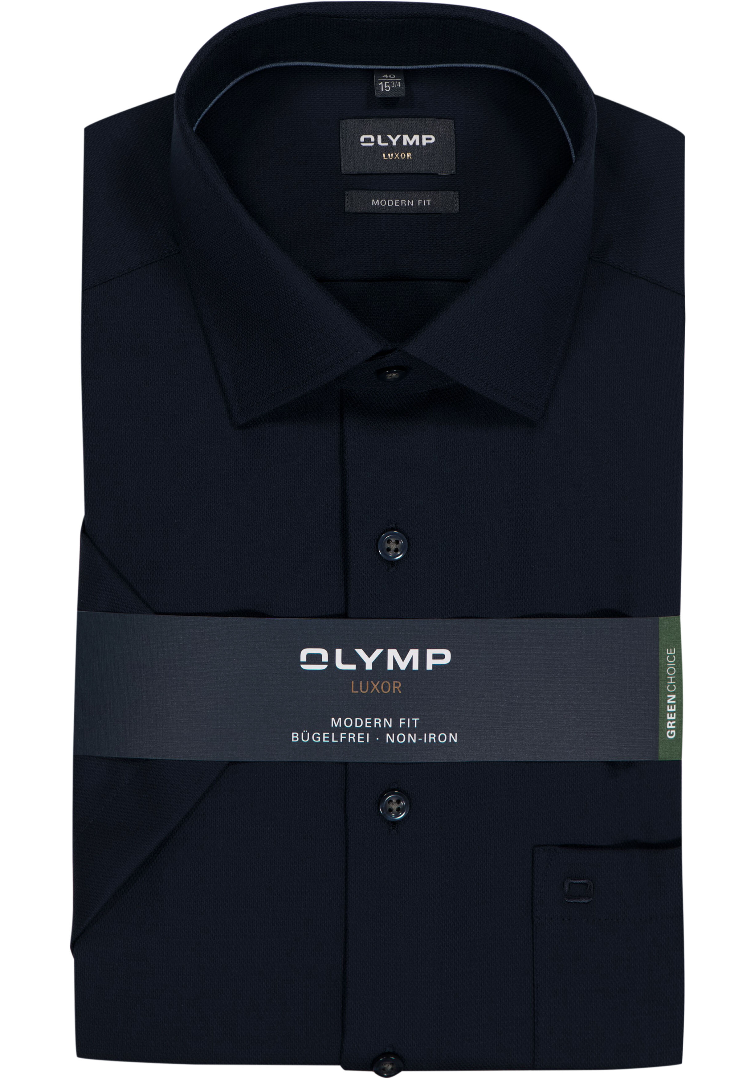 OLYMP Luxor modern fit overhemd, korte mouw, structuur, marine blauw