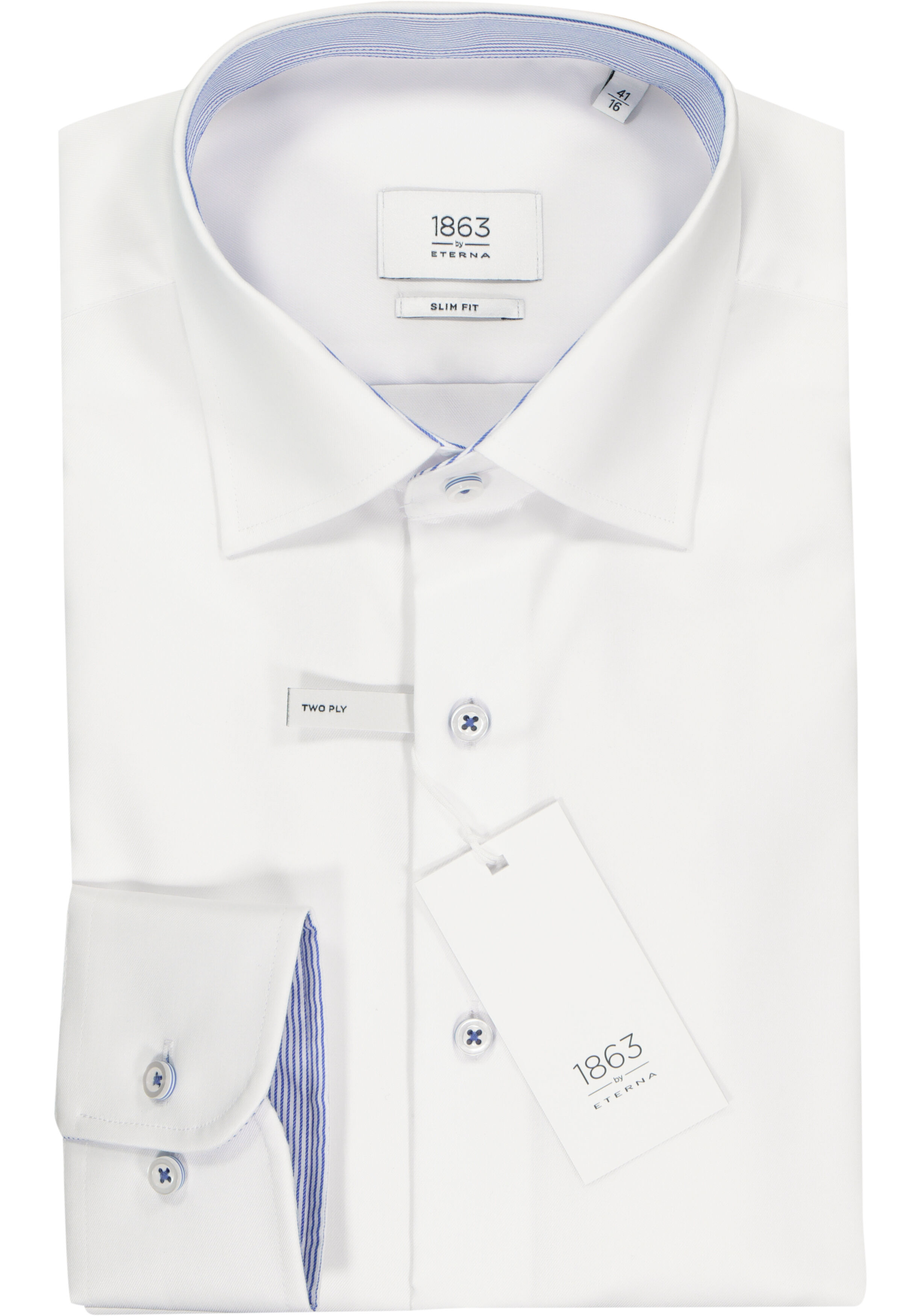 ETERNA 1863 slim fit premium overhemd, 2-ply twill heren overhemd, wit (contrast)