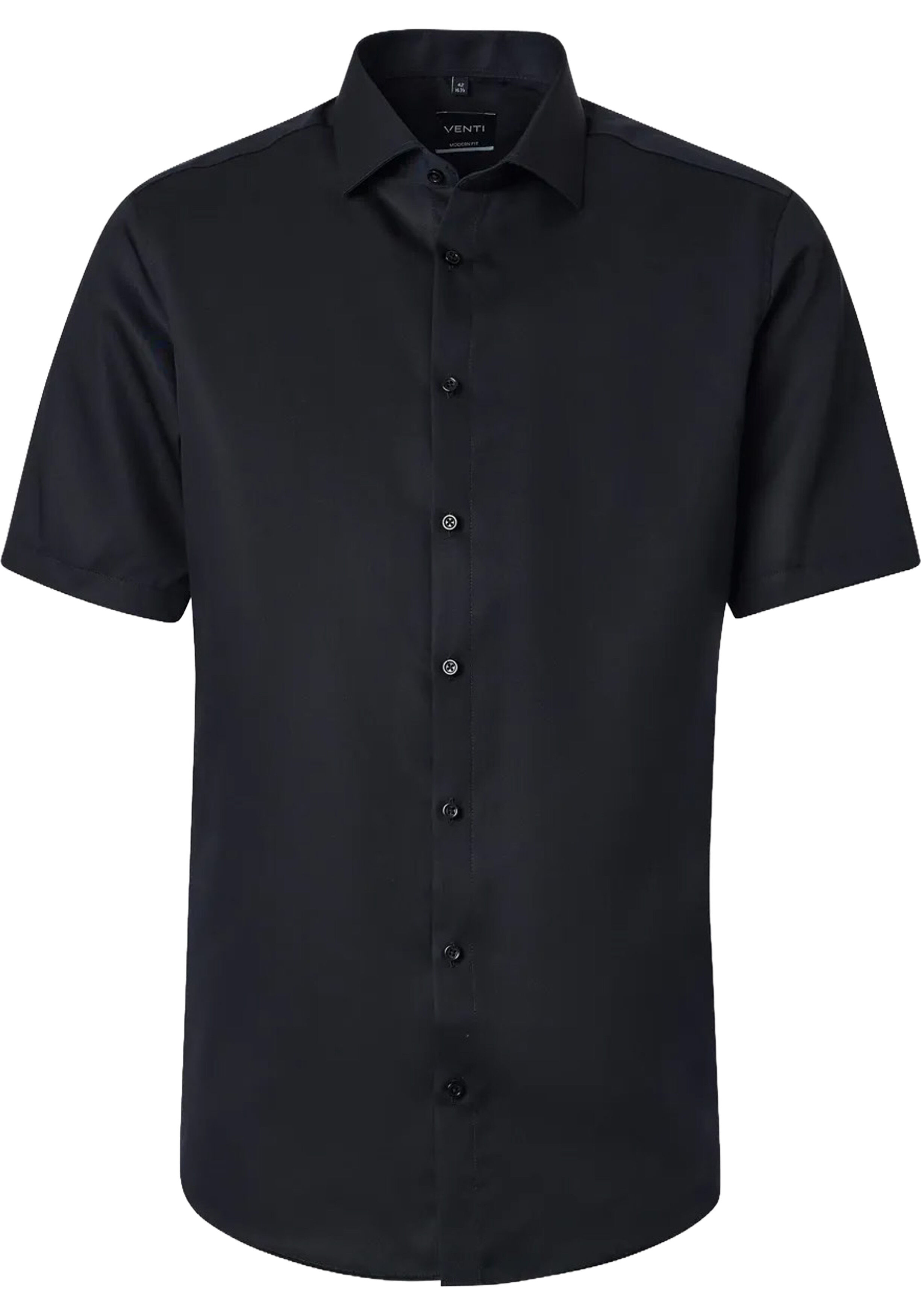 VENTI modern fit overhemd, korte mouw, twill, zwart