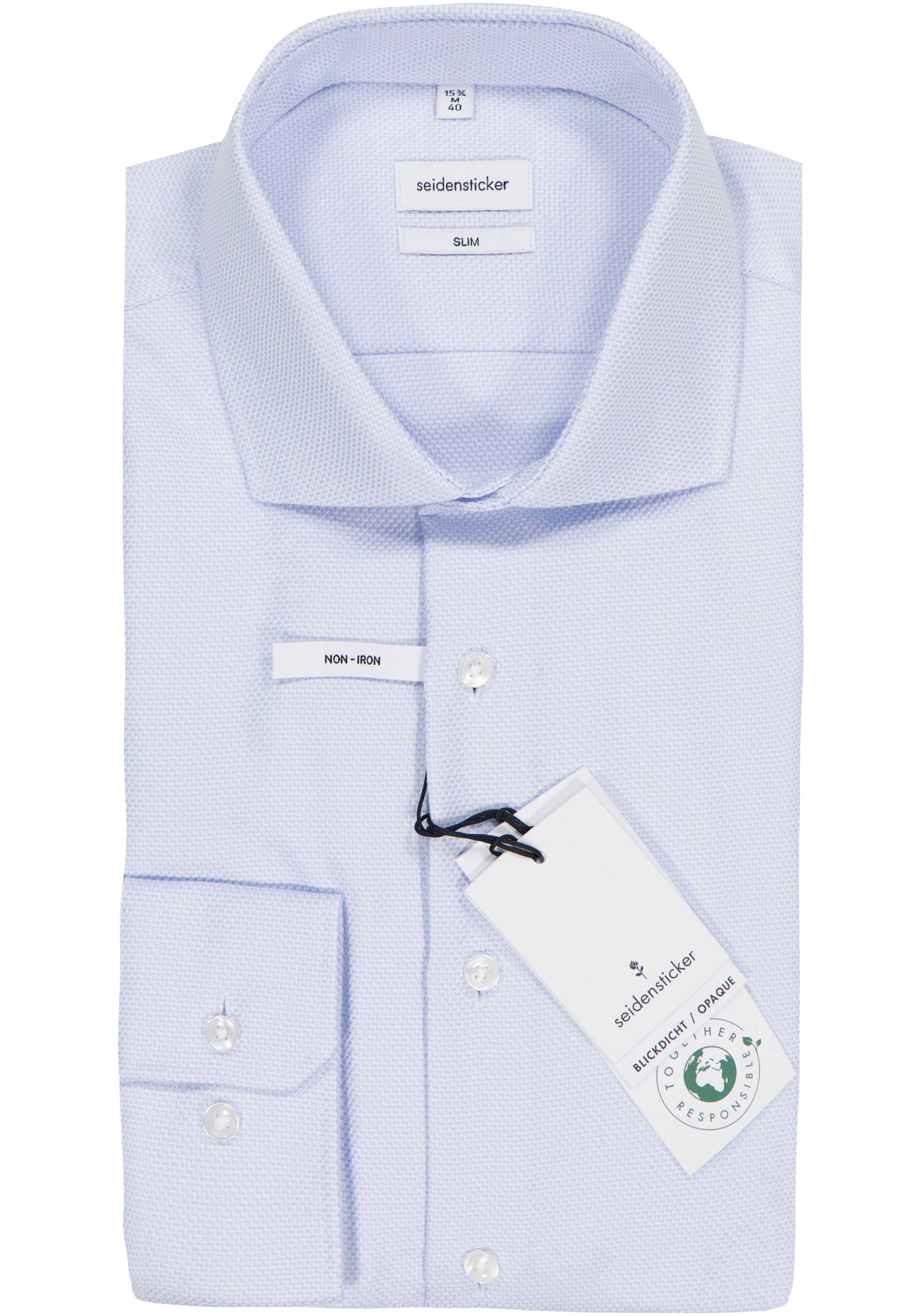 Seidensticker slim fit overhemd, structuur, blauw