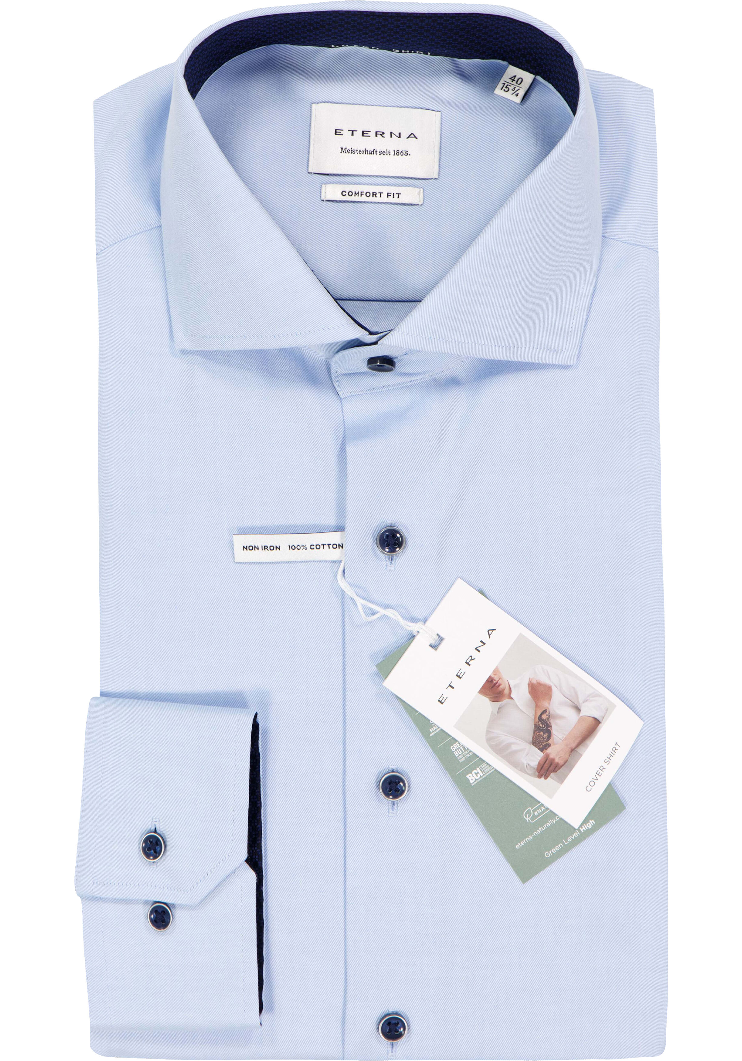 ETERNA comfort fit overhemd, niet doorschijnend twill heren overhemd, lichtblauw (blauw contrast)