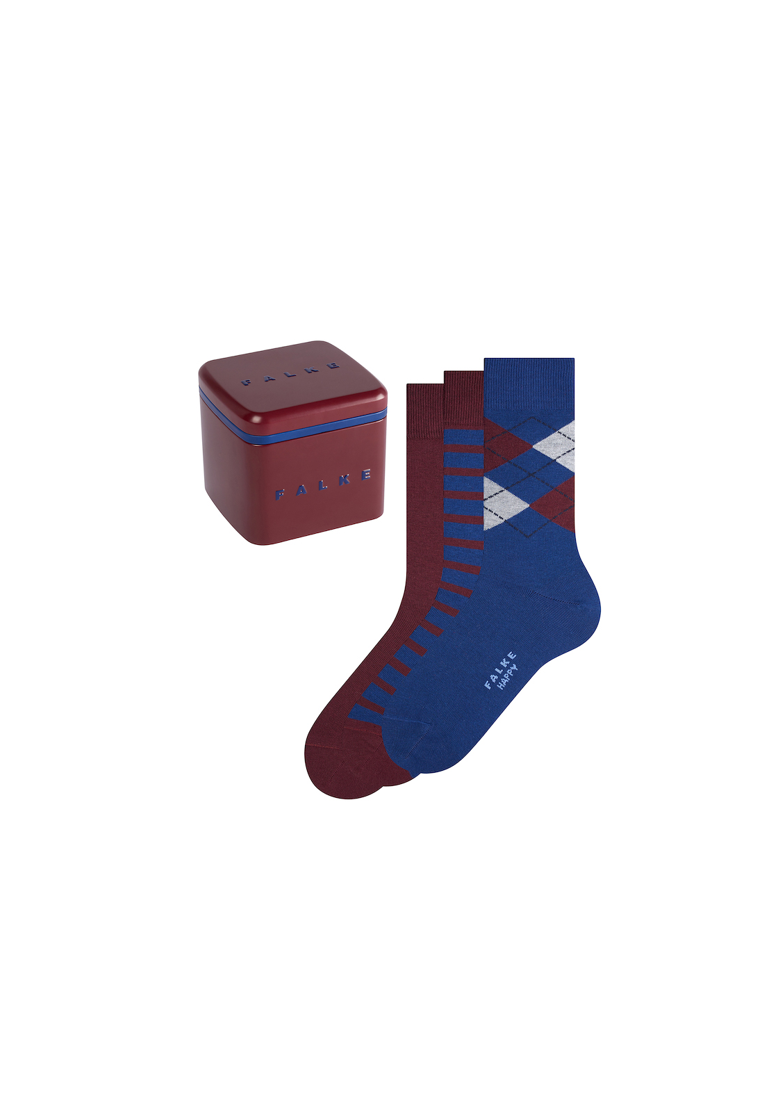 FALKE Happy Box herensokken (3-pack), bordeaux en kobalt, gestreept, geruit en uni FALKE Happy Box herensokken (3-pack), bordeaux en kobalt, gestreept, geruit en uni